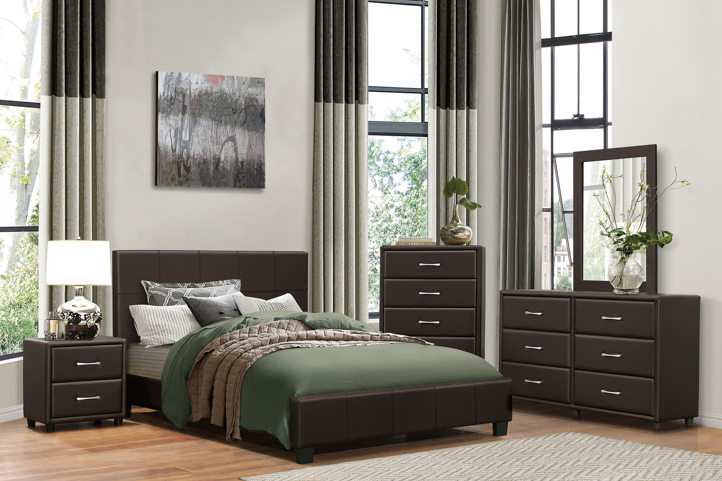 Lorenzi Dark Brown Full Upholstered Platform Bed - SET | 2220FDBR-1 | 2220FDBR-3 - Luna Furniture - Dallas Store