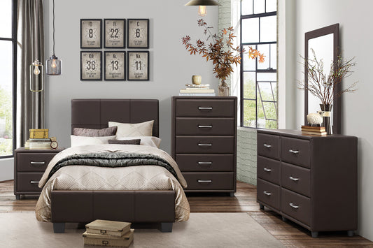 Lorenzi Dark Brown Upholstered Platform Youth Bedroom Set - SET | 2220DBR-5 | 2220DBR-6 | 2220DBR-4 | 2220DBR-9 | 2220FDBR-1 | 2220FDBR-3 - Luna Furniture - Dallas Store
