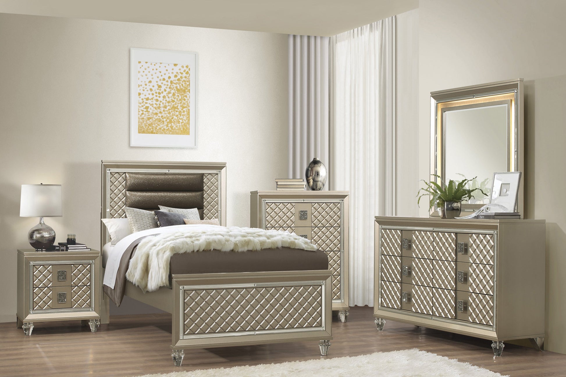 Loudon Champagne Metallic Youth Dresser - B1515-5 - Luna Furniture - Dallas Store
