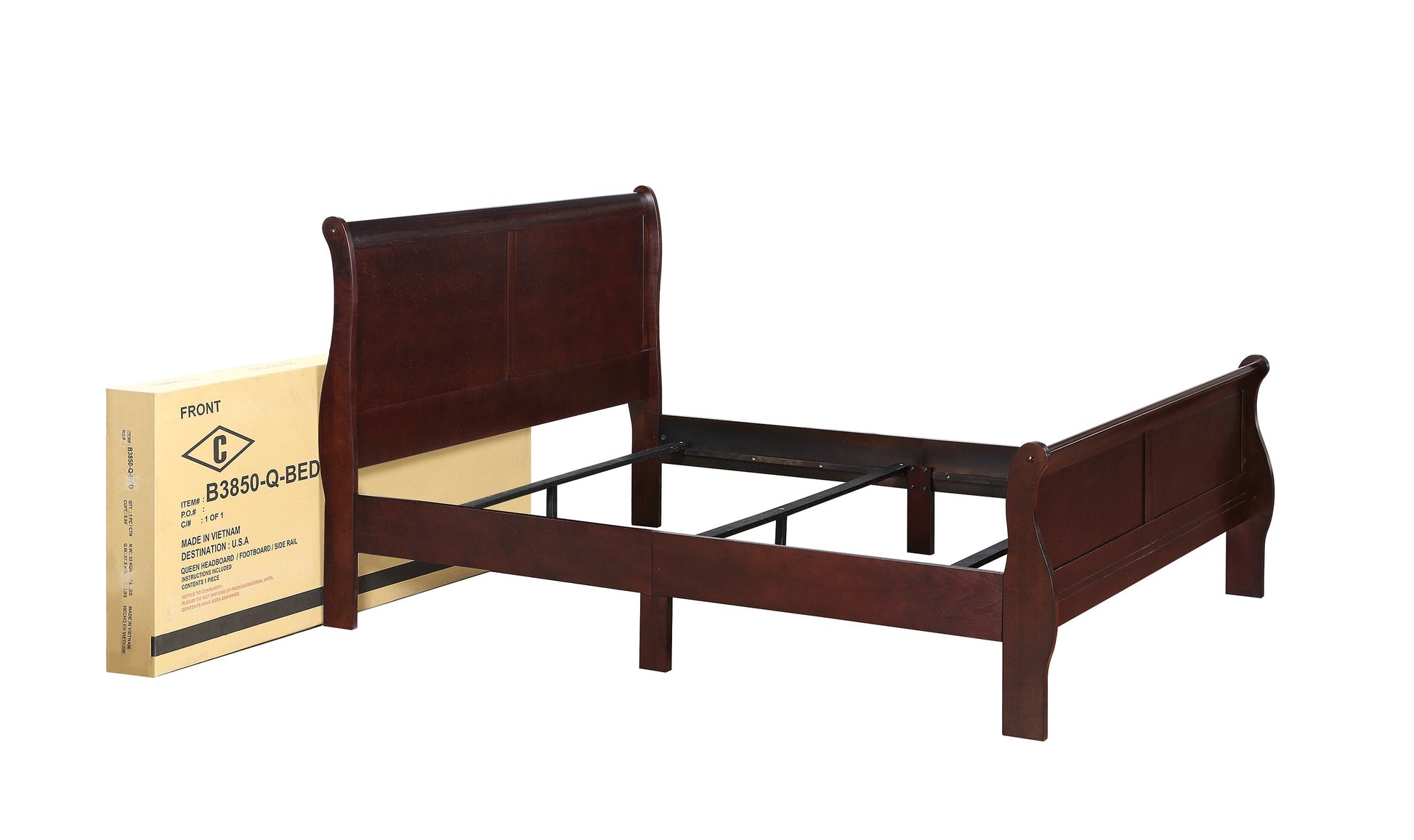 Louis Philip Cherry King Sleigh Bed - SET | B3850-K-HBFB | B3850-K-RAIL - Luna Furniture - Dallas Store