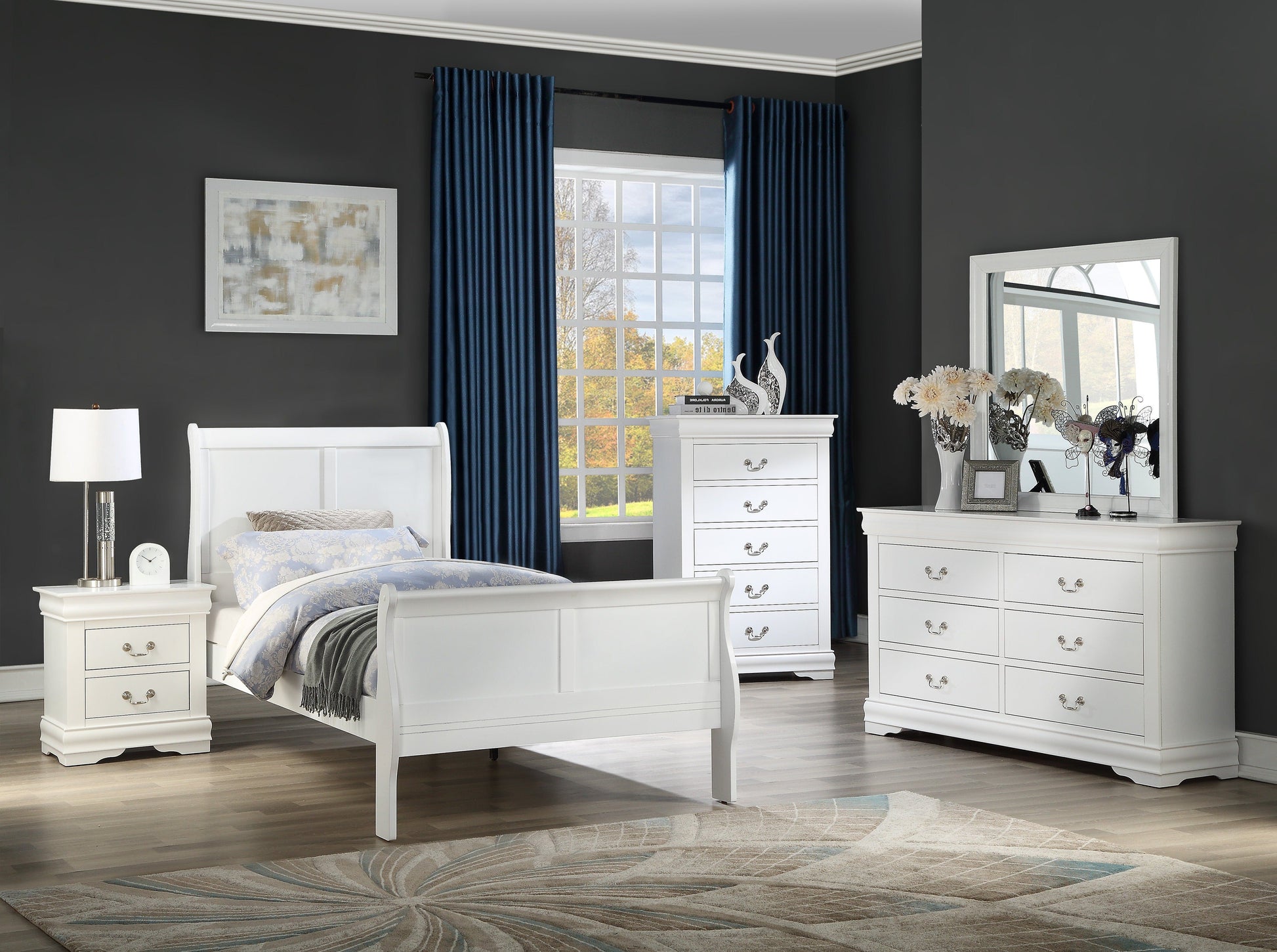Louis Philip White Sleigh Youth Bedroom Set - SET | B3650-T-HBFB | B3650-T-RAIL | B3650-2 | B3650-4 - Luna Furniture - Dallas Store