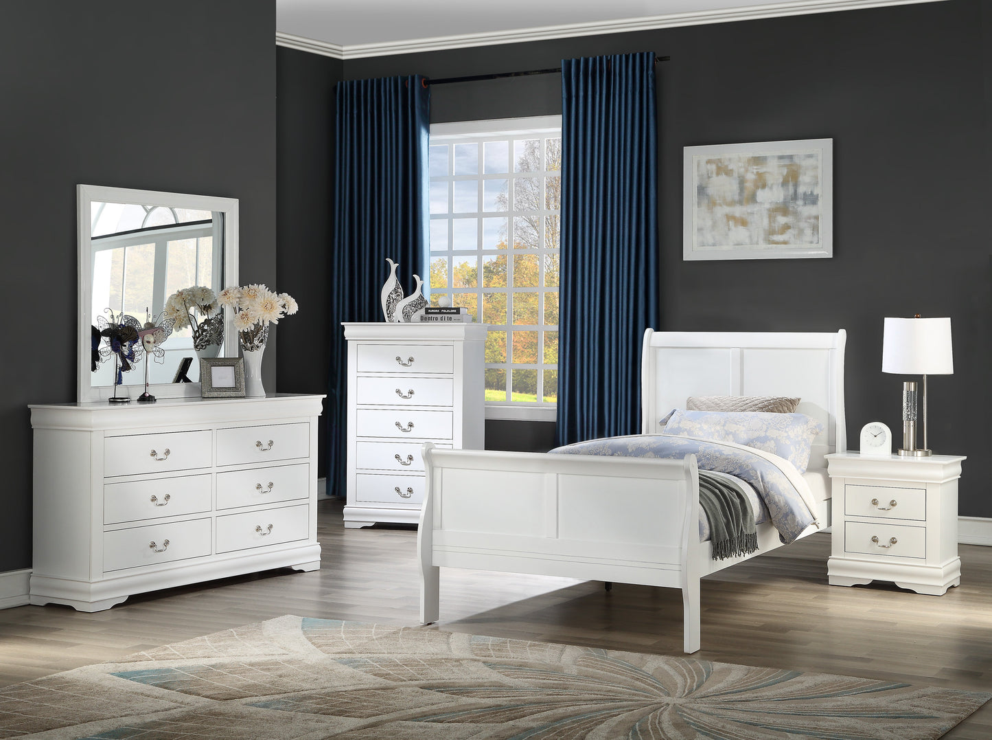 Louis Philip White Twin Sleigh Bed - SET | B3650-T-HBFB | B3650-T-RAIL - Luna Furniture - Dallas Store