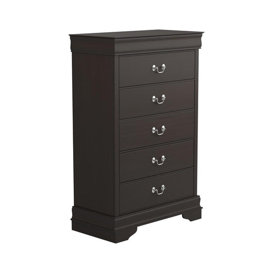 Louis Philippe Cappuccino 5-Drawer Chest with Silver Bails - 202415 - Luna Furniture - Dallas Store