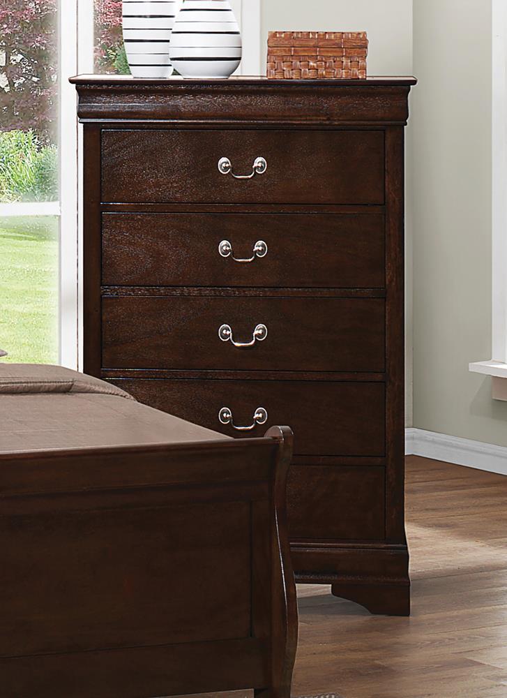 Louis Philippe Cappuccino 5-Drawer Chest with Silver Bails - 202415 - Luna Furniture - Dallas Store