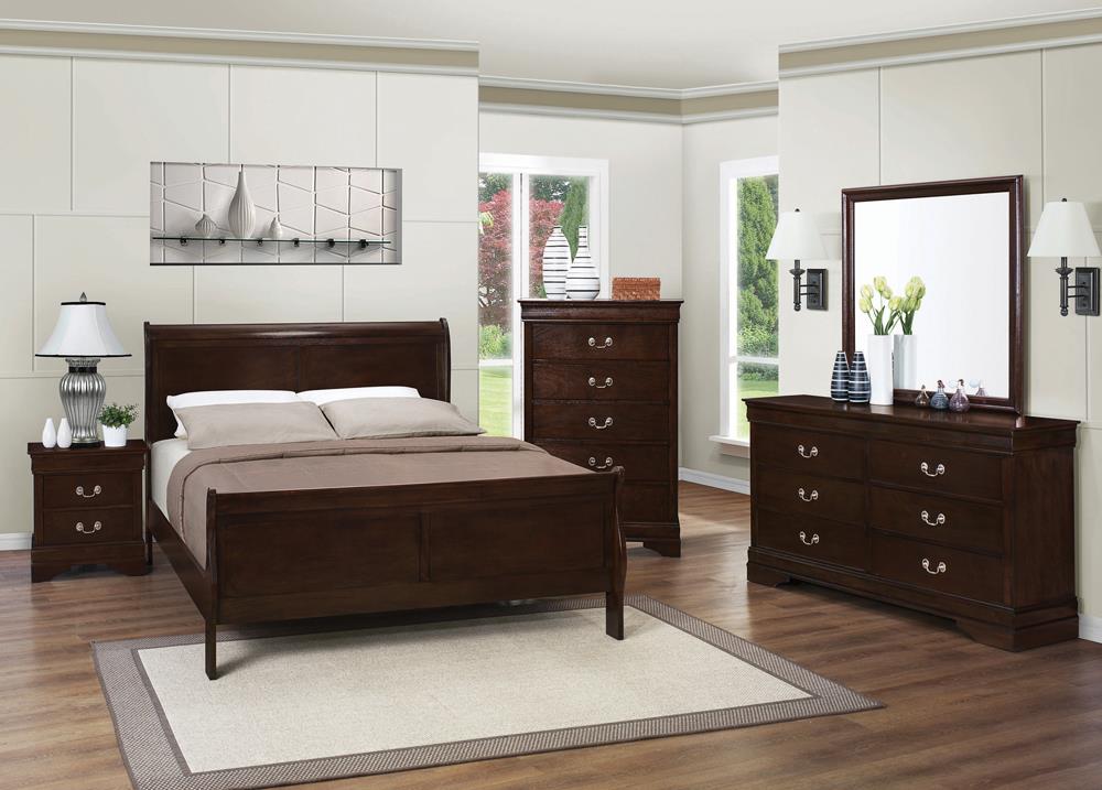 Louis Philippe Queen Panel Sleigh Bed Cappuccino - 202411Q - Luna Furniture - Dallas Store