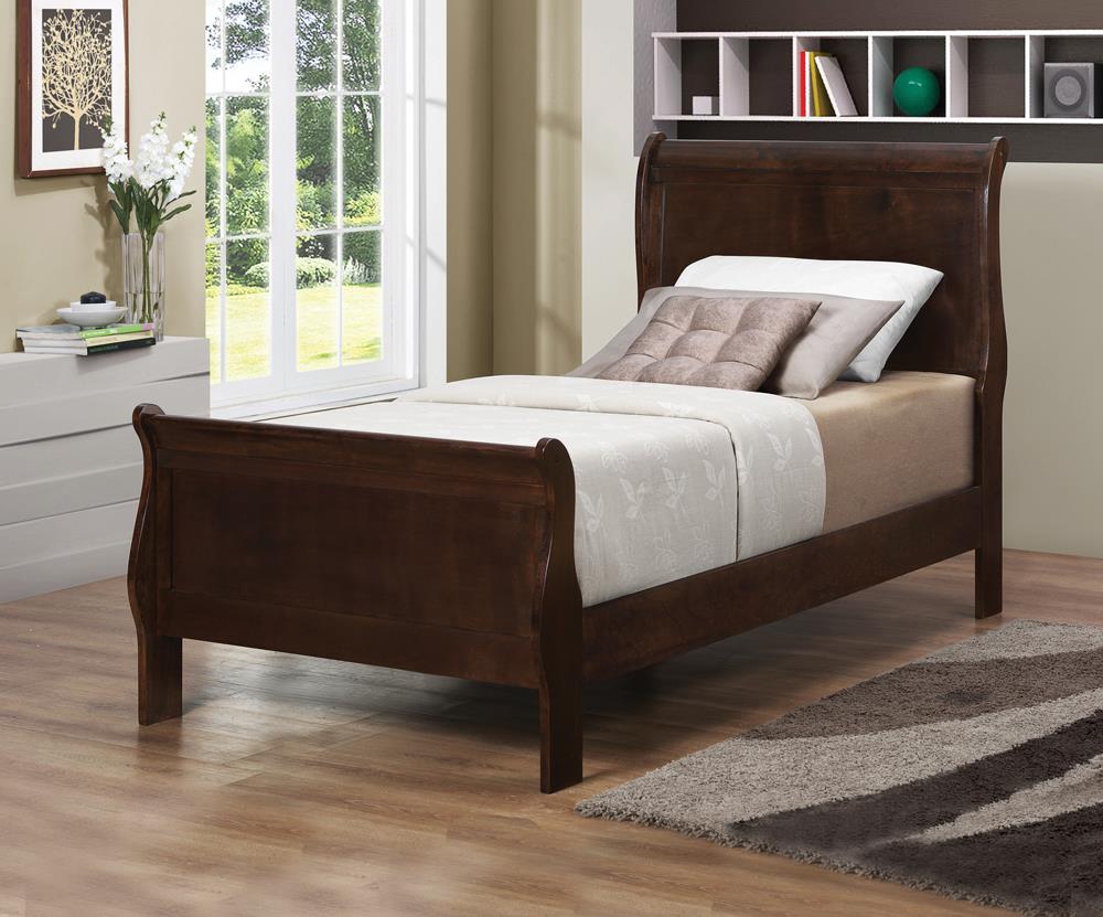 Louis Philippe Twin Panel Sleigh Bed Cappuccino - 202411T - Luna Furniture - Dallas Store