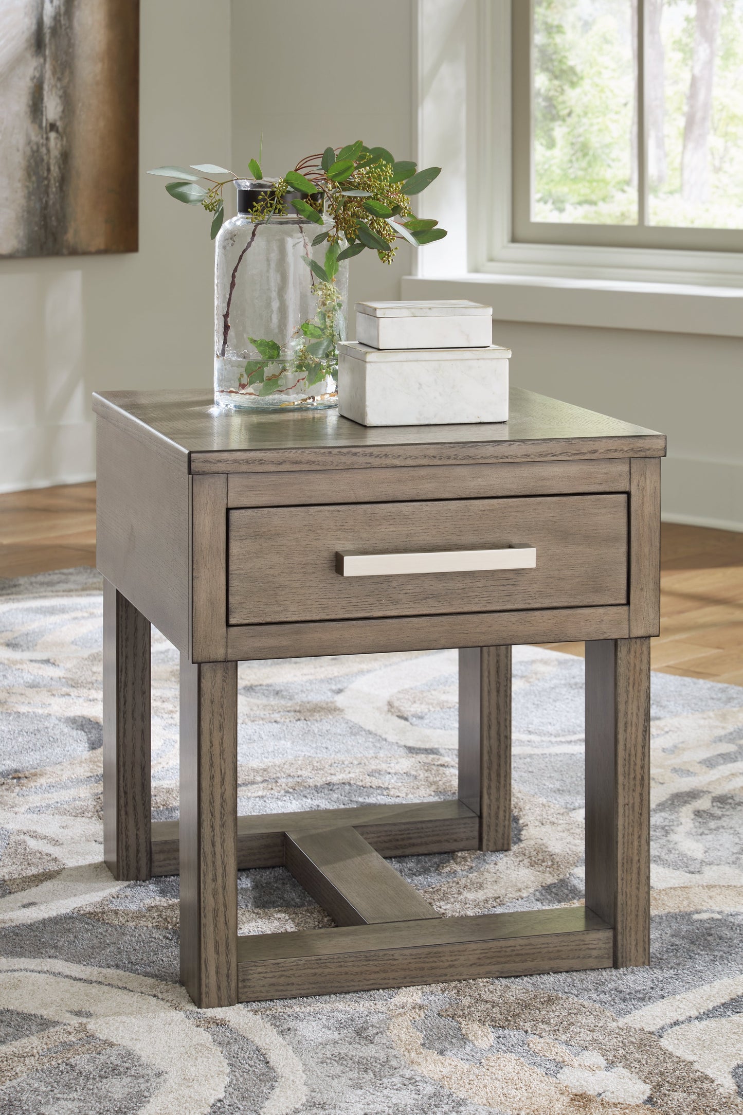 Loyaska Grayish Brown/White End Table - T854-3 - Luna Furniture - Dallas Store