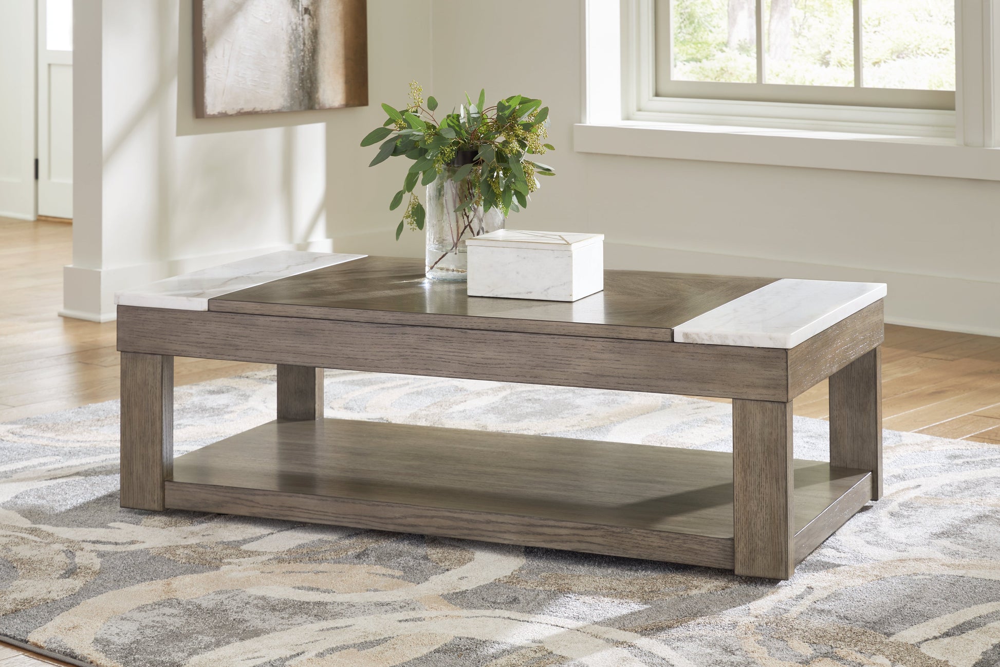 Loyaska Grayish Brown/White Lift-Top Coffee Table - T854-9 - Luna Furniture - Dallas Store