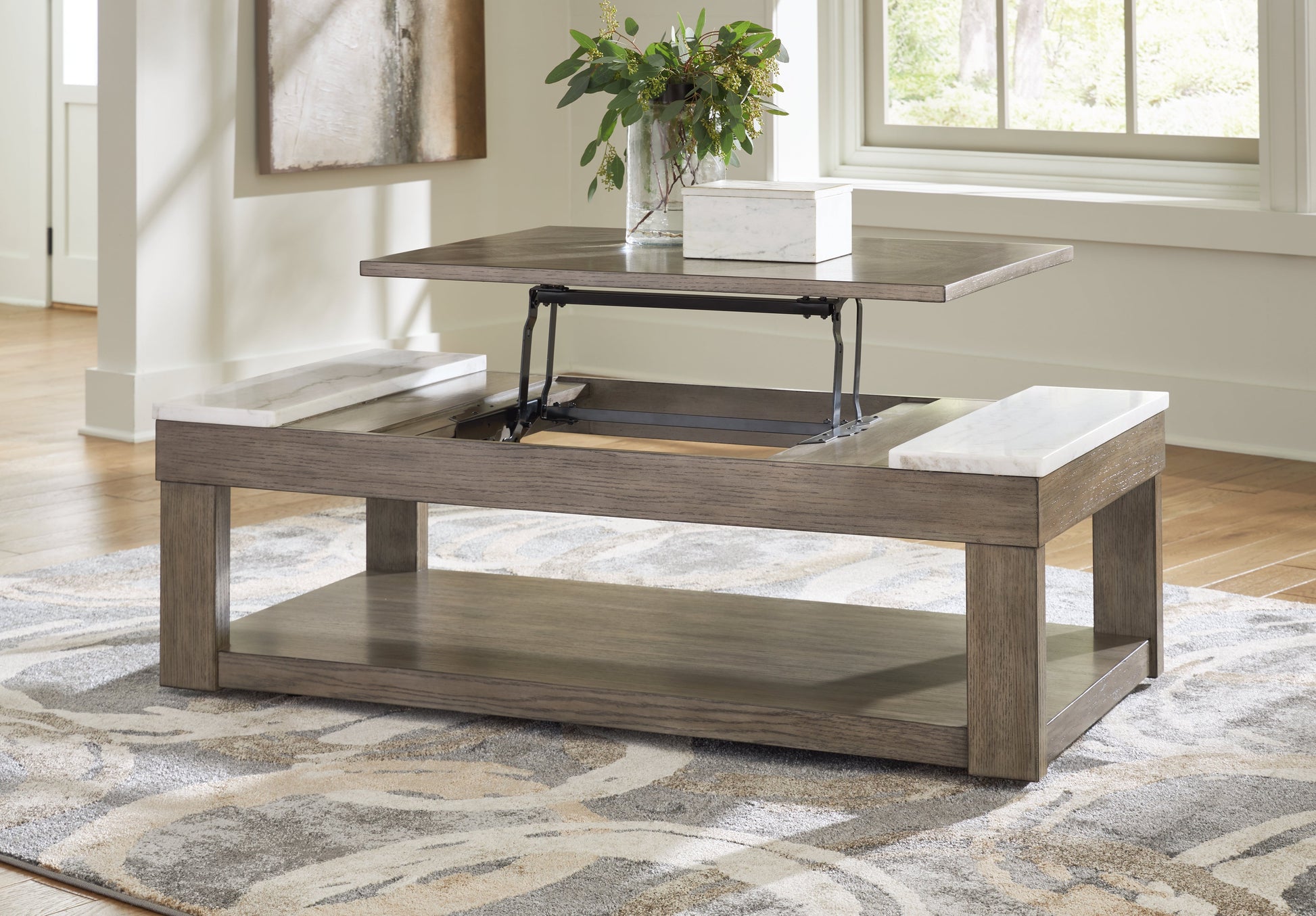 Loyaska Grayish Brown/White Lift-Top Coffee Table - T854-9 - Luna Furniture - Dallas Store