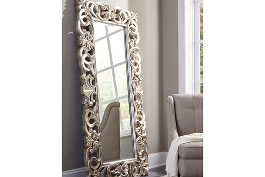 Lucia Antique Silver Finish Floor Mirror - A8010123 - Luna Furniture - Dallas Store