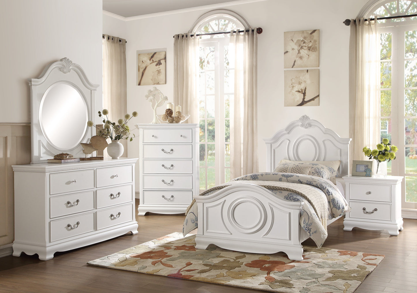 Lucida White Twin Panel Bed - SET | 2039TW-1 | 2039TW-2 | 2039TW-3 - Luna Furniture - Dallas Store