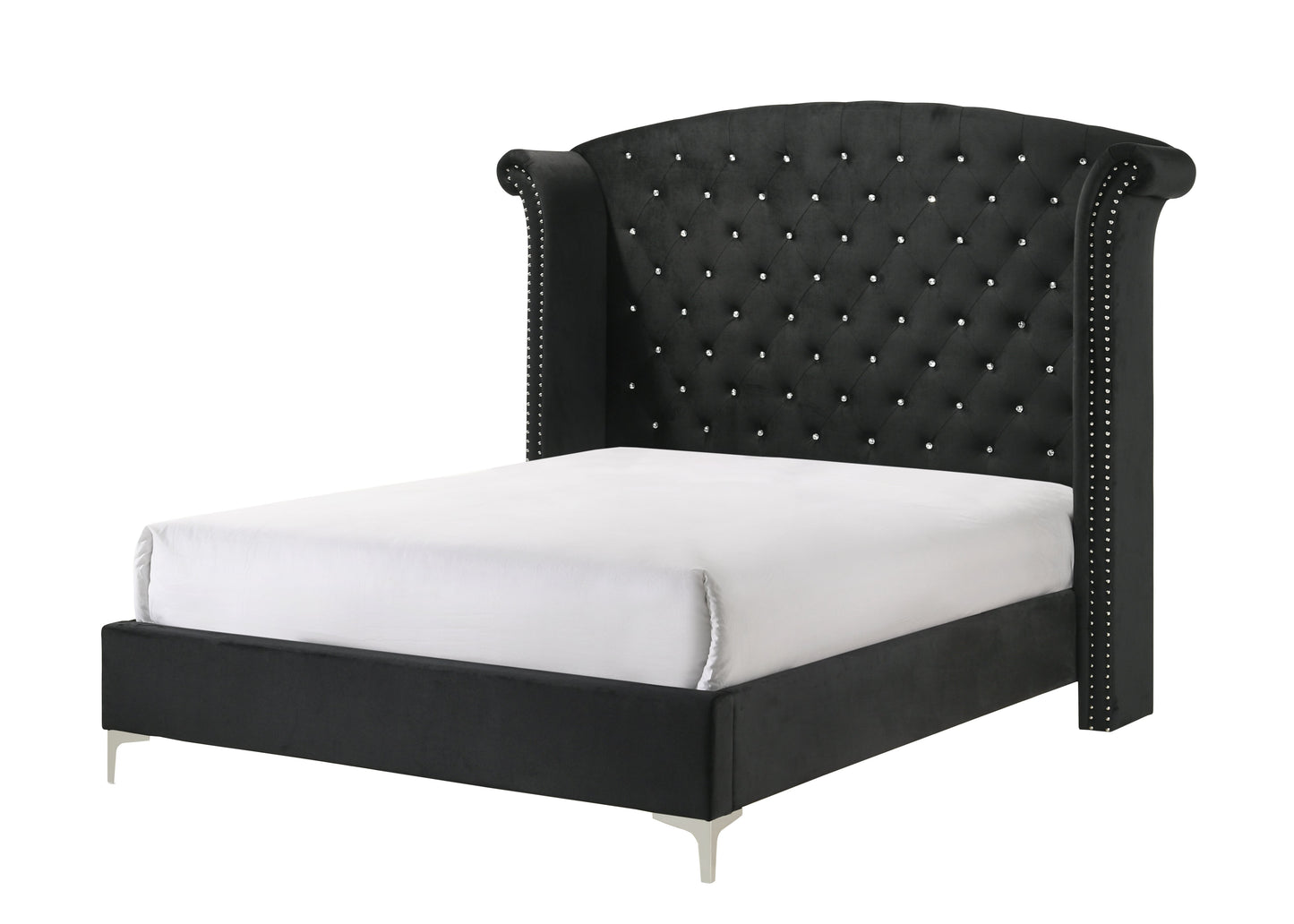 Lucinda Black King Upholstered Wingback Panel Bed - SET | B9265-K-HB | B9265-K-FBRL | B9265-KQ-WG | - Luna Furniture - Dallas Store