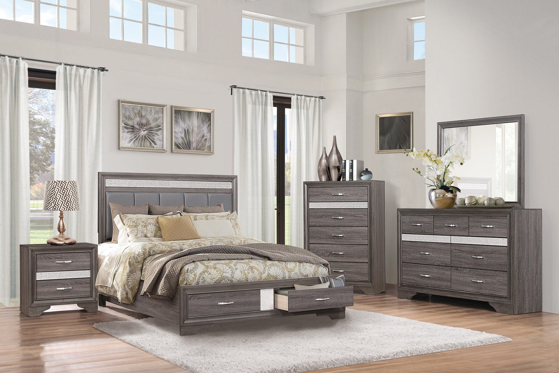 Luster Gray King Upholstered Storage Platform Bed - SET | 1505K-1 | 1505K-3EK | 1505-DW - Luna Furniture - Dallas Store