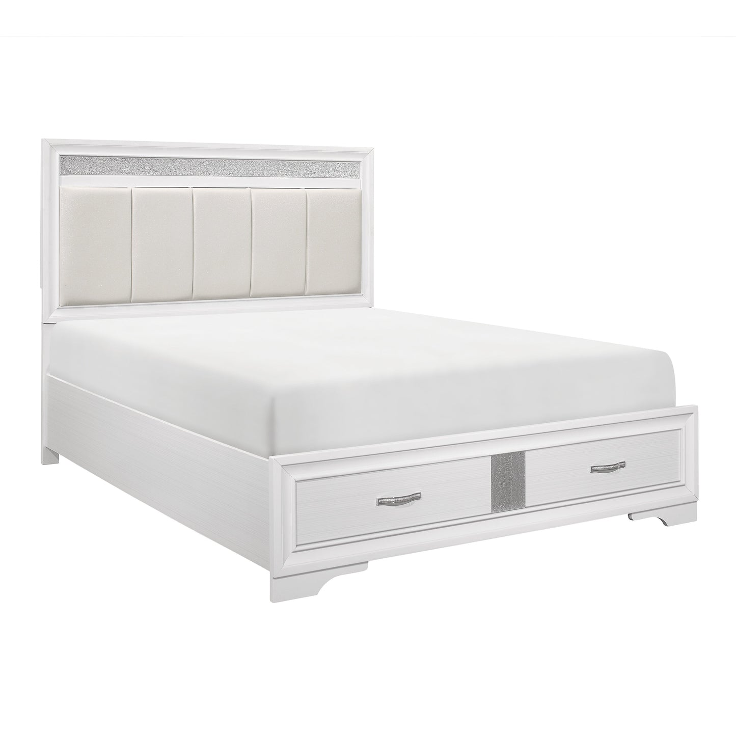 Luster White King Upholstered Storage Platform Bed - SET | 1505WK-1 | 1505WK-3EK | 1505W-DW - Luna Furniture - Dallas Store