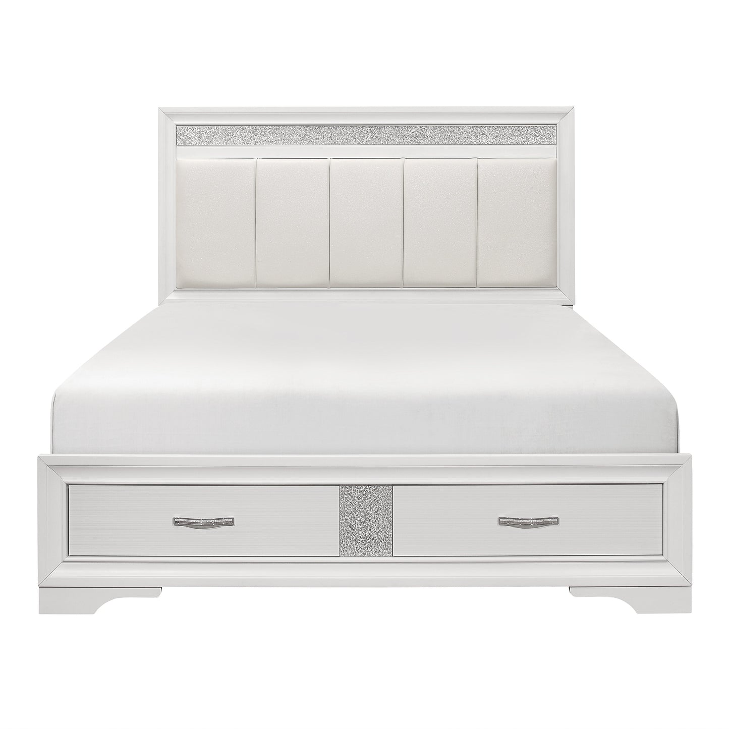 Luster White King Upholstered Storage Platform Bed - SET | 1505WK-1 | 1505WK-3EK | 1505W-DW - Luna Furniture - Dallas Store
