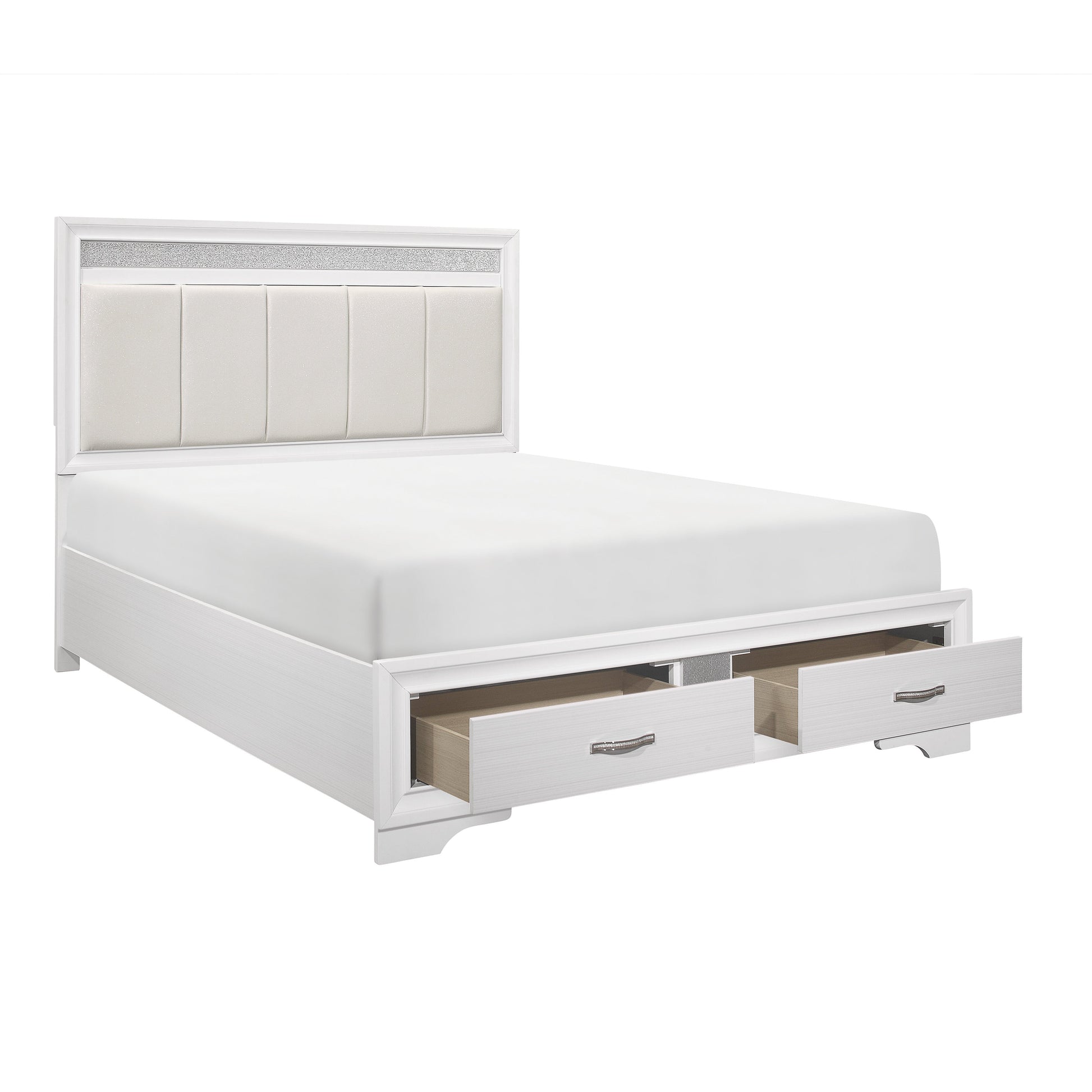 Luster White King Upholstered Storage Platform Bed - SET | 1505WK-1 | 1505WK-3EK | 1505W-DW - Luna Furniture - Dallas Store