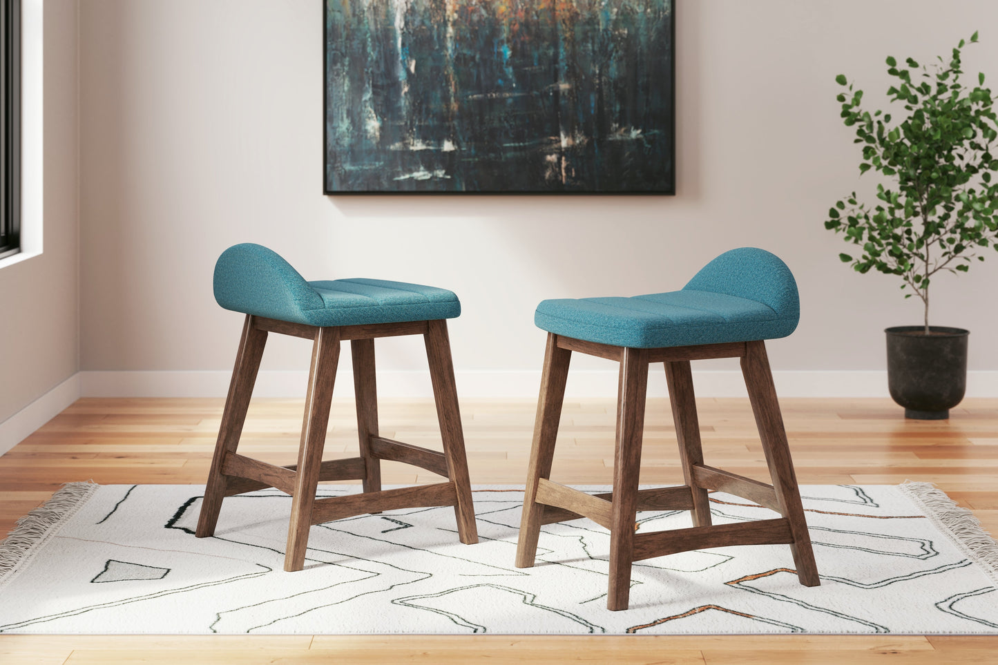 Lyncott Blue/Brown Counter Height Barstool, Set of 2 - D615-324 - Luna Furniture - Dallas Store