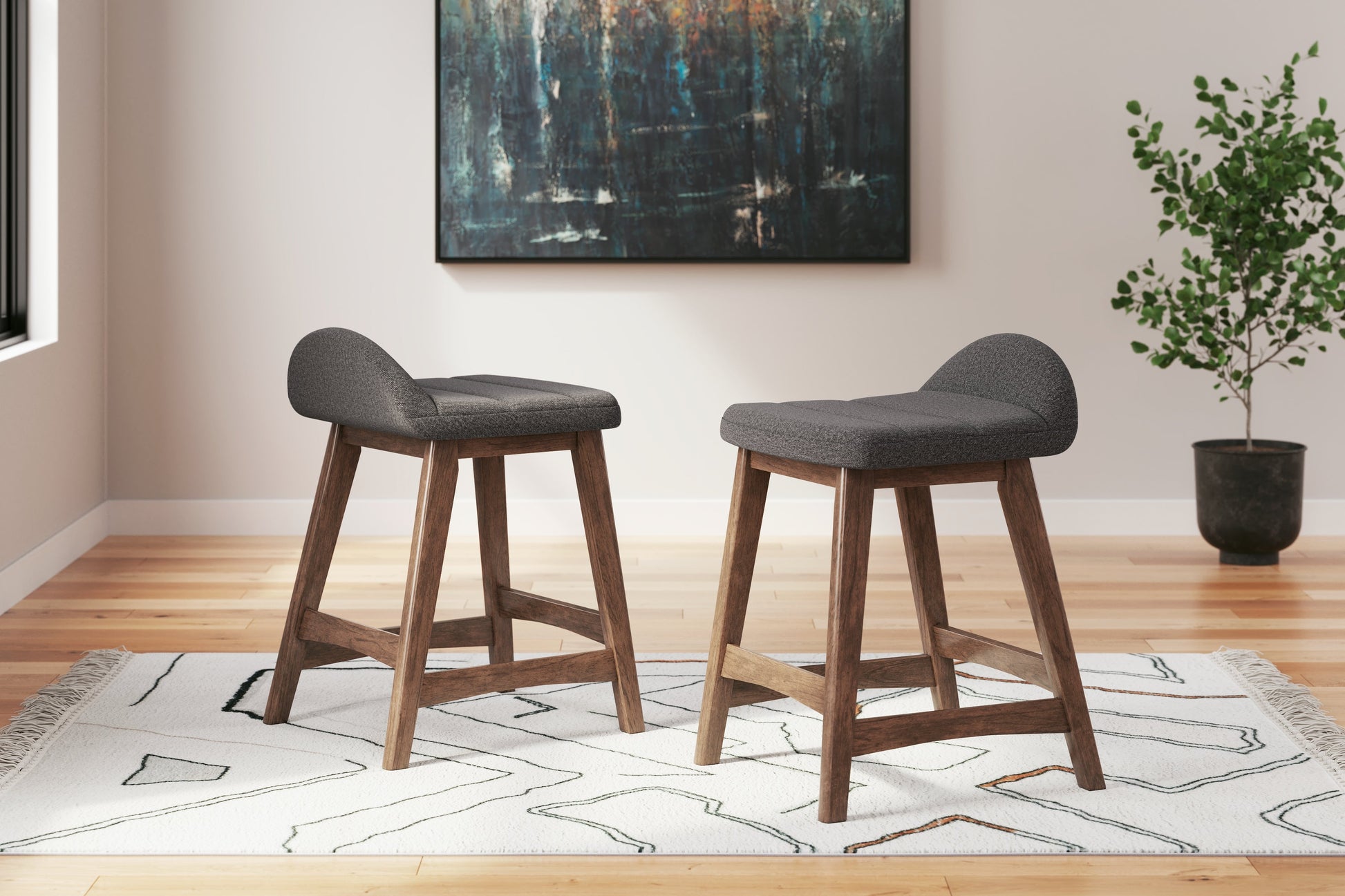 Lyncott Charcoal/Brown Counter Height Barstool, Set of 2 - D615-224 - Luna Furniture - Dallas Store