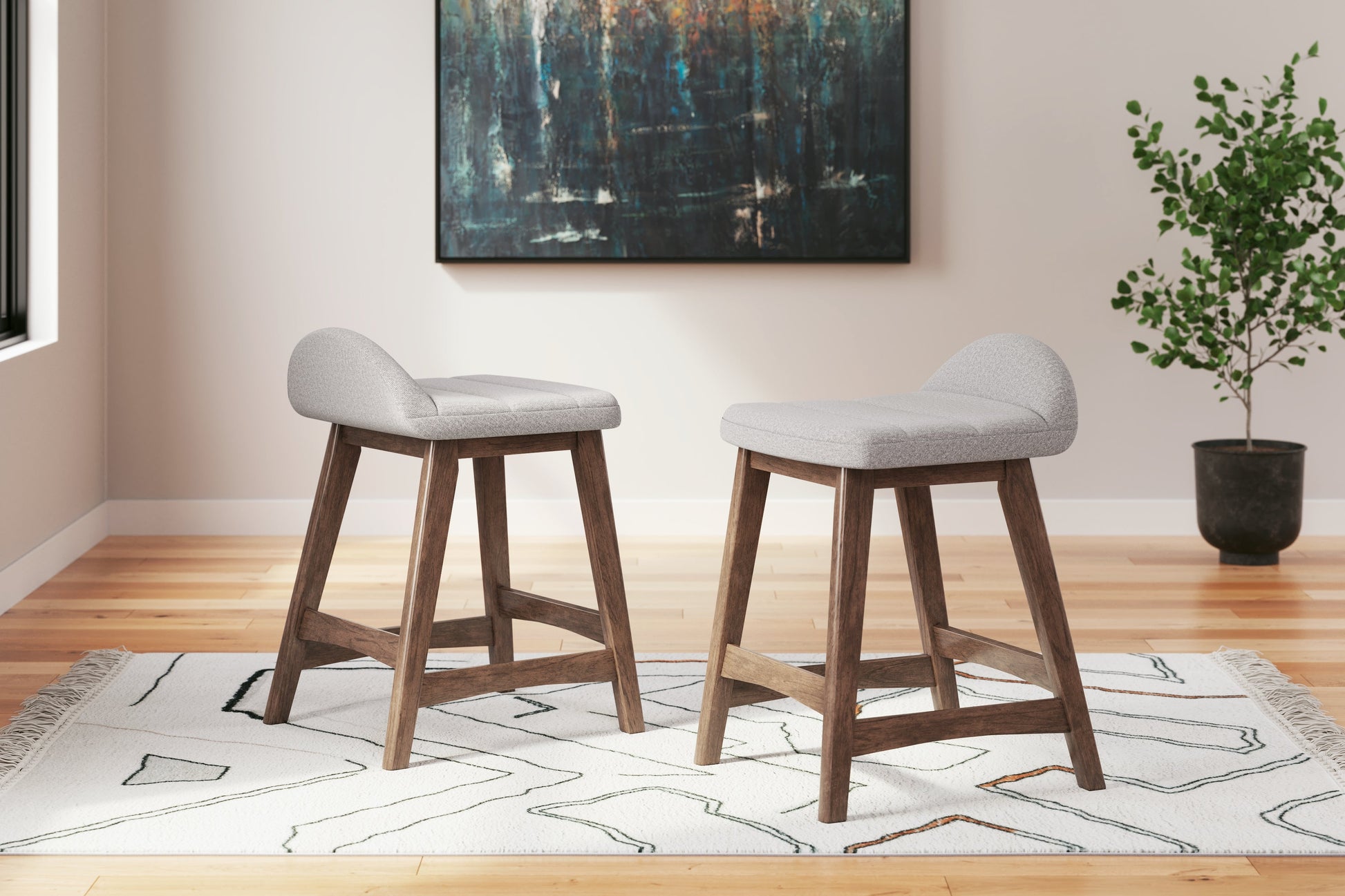 Lyncott Light Gray/Brown Counter Height Barstool, Set of 2 - D615-124 - Luna Furniture - Dallas Store