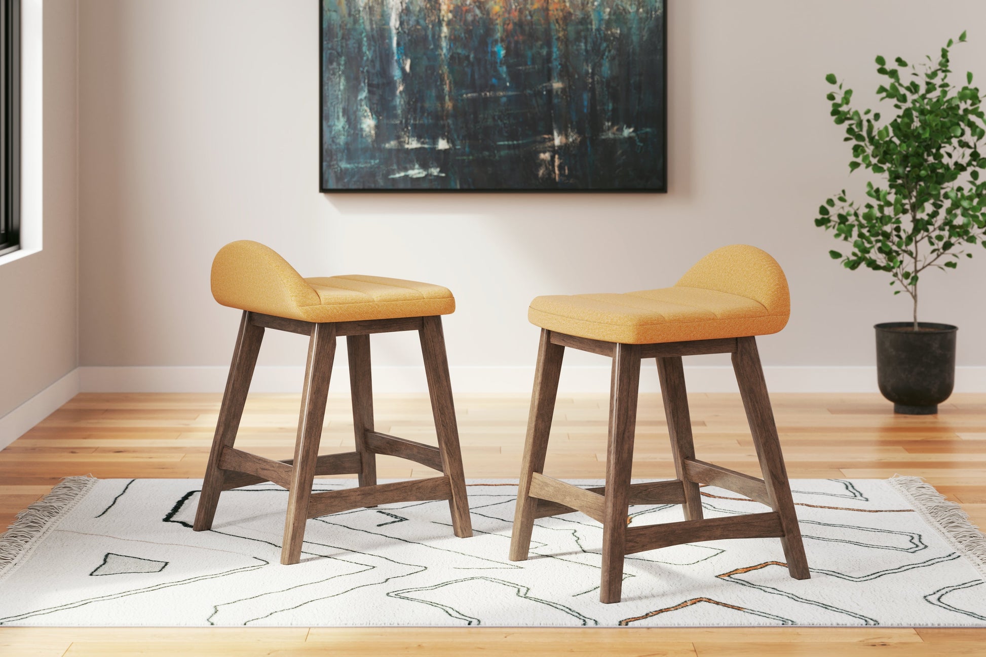 Lyncott Mustard/Brown Counter Height Barstool, Set of 2 - D615-424 - Luna Furniture - Dallas Store