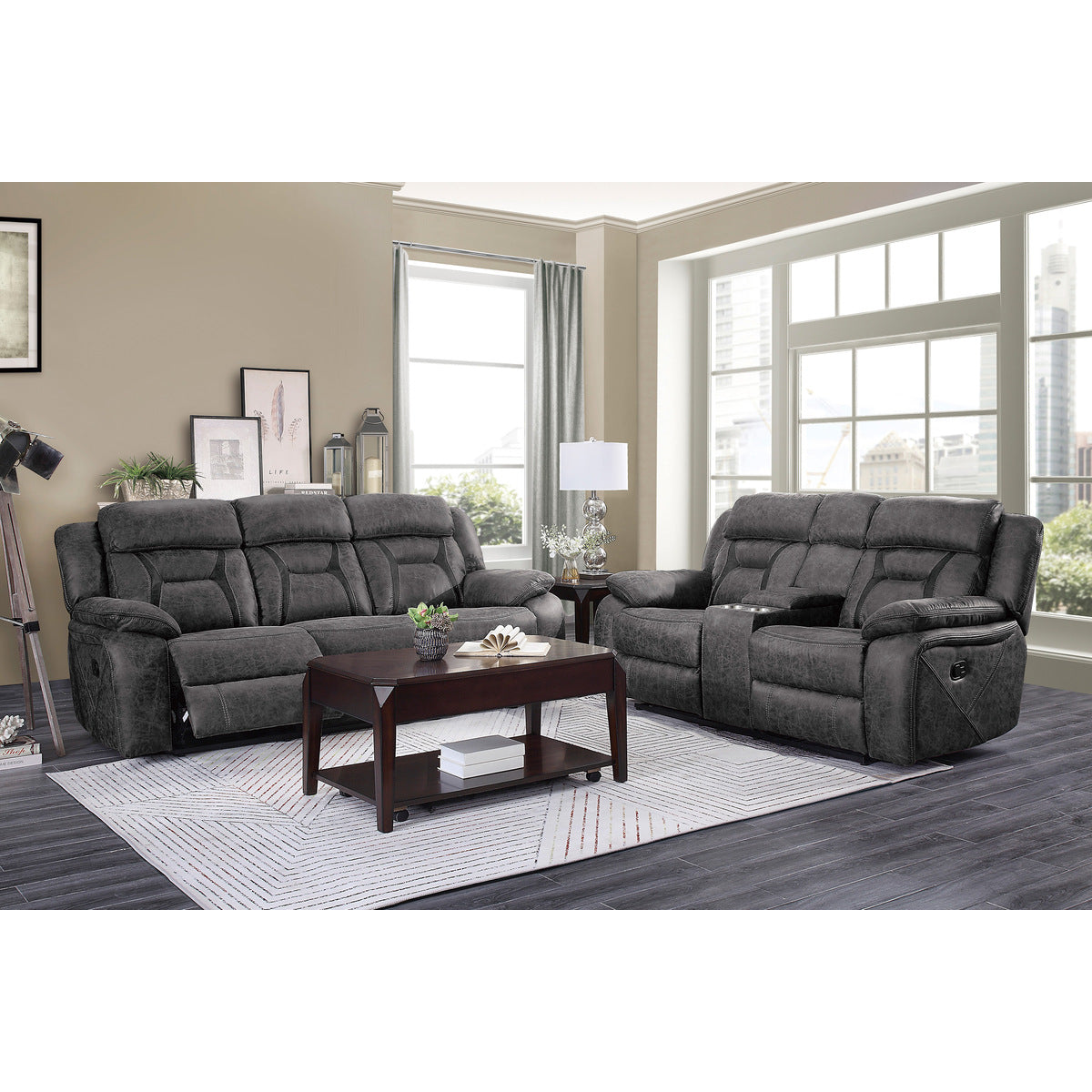 Madrona Hill Gray Double Reclining Living Room Set - SET | 9989GY-1 | 9989GY-2 | 9989GY-3 - Luna Furniture - Dallas Store
