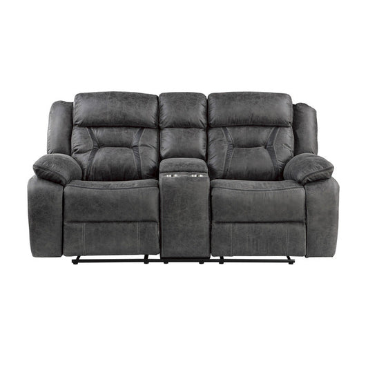 Madrona Hill Gray Double Reclining Loveseat with Center Console - 9989GY-2 - Luna Furniture - Dallas Store