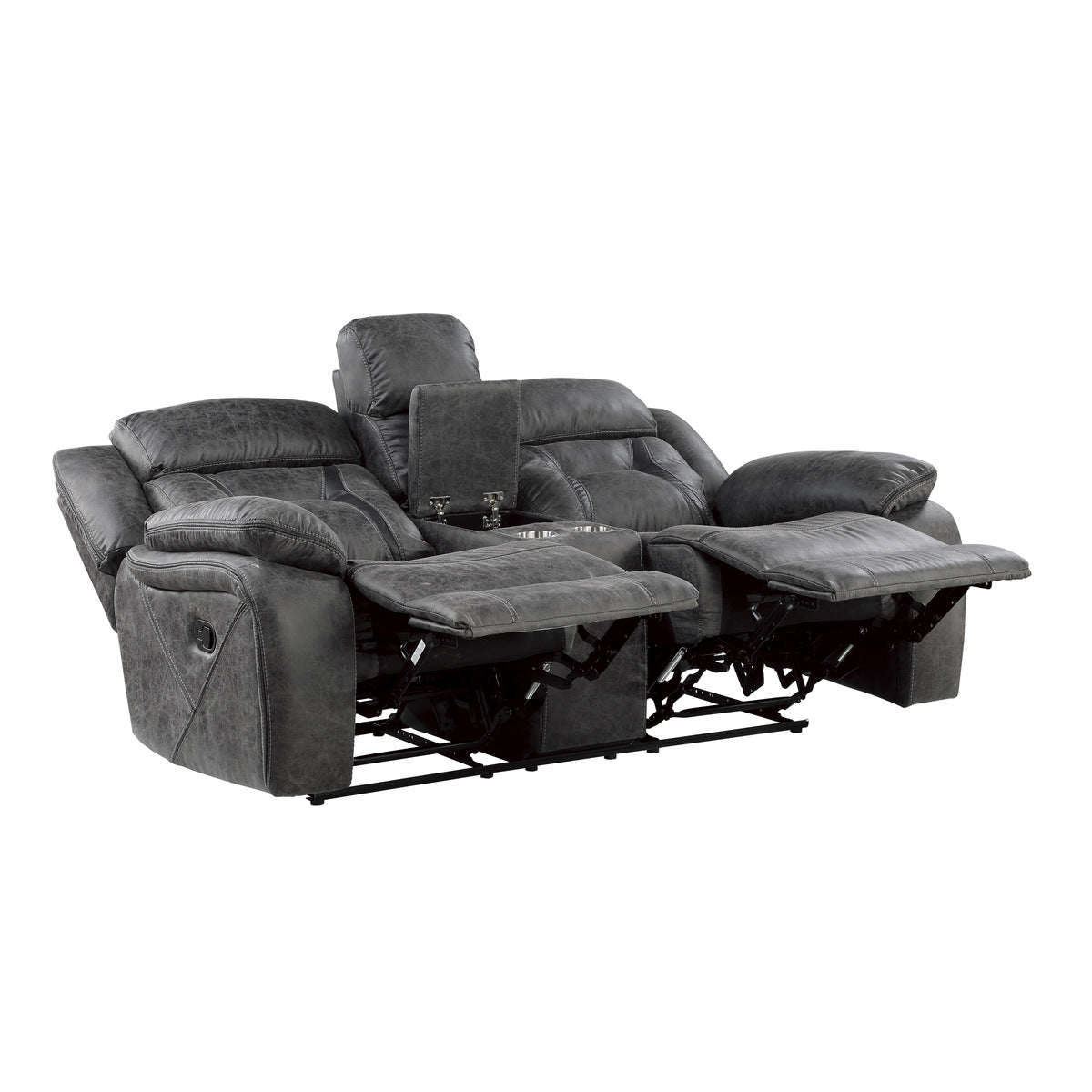 Madrona Hill Gray Double Reclining Loveseat with Center Console - 9989GY-2 - Luna Furniture - Dallas Store