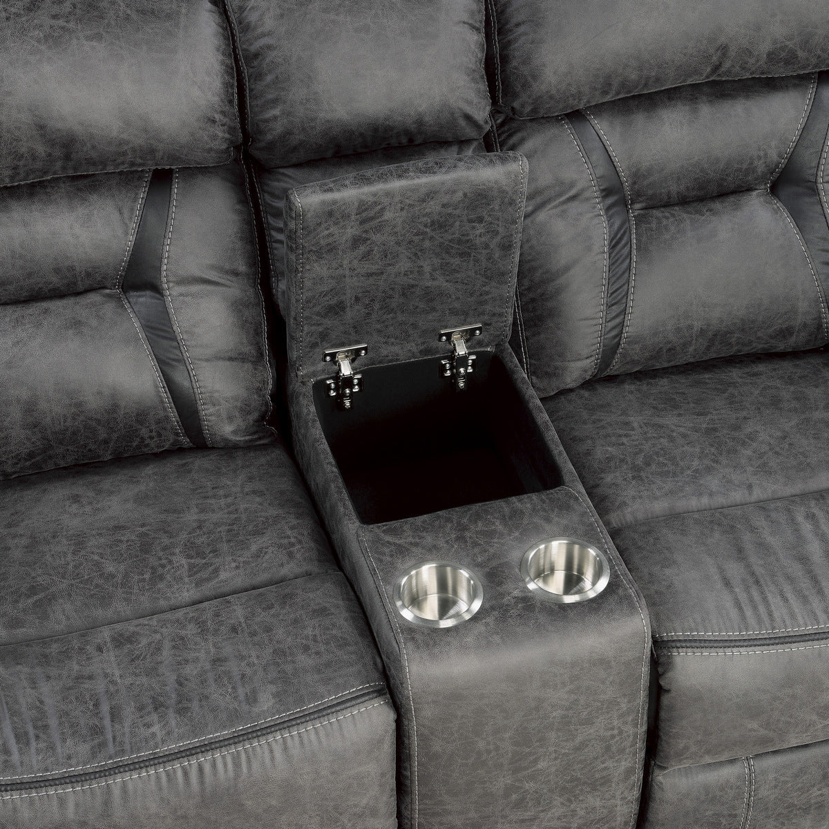 Madrona Hill Gray Double Reclining Loveseat with Center Console - 9989GY-2 - Luna Furniture - Dallas Store