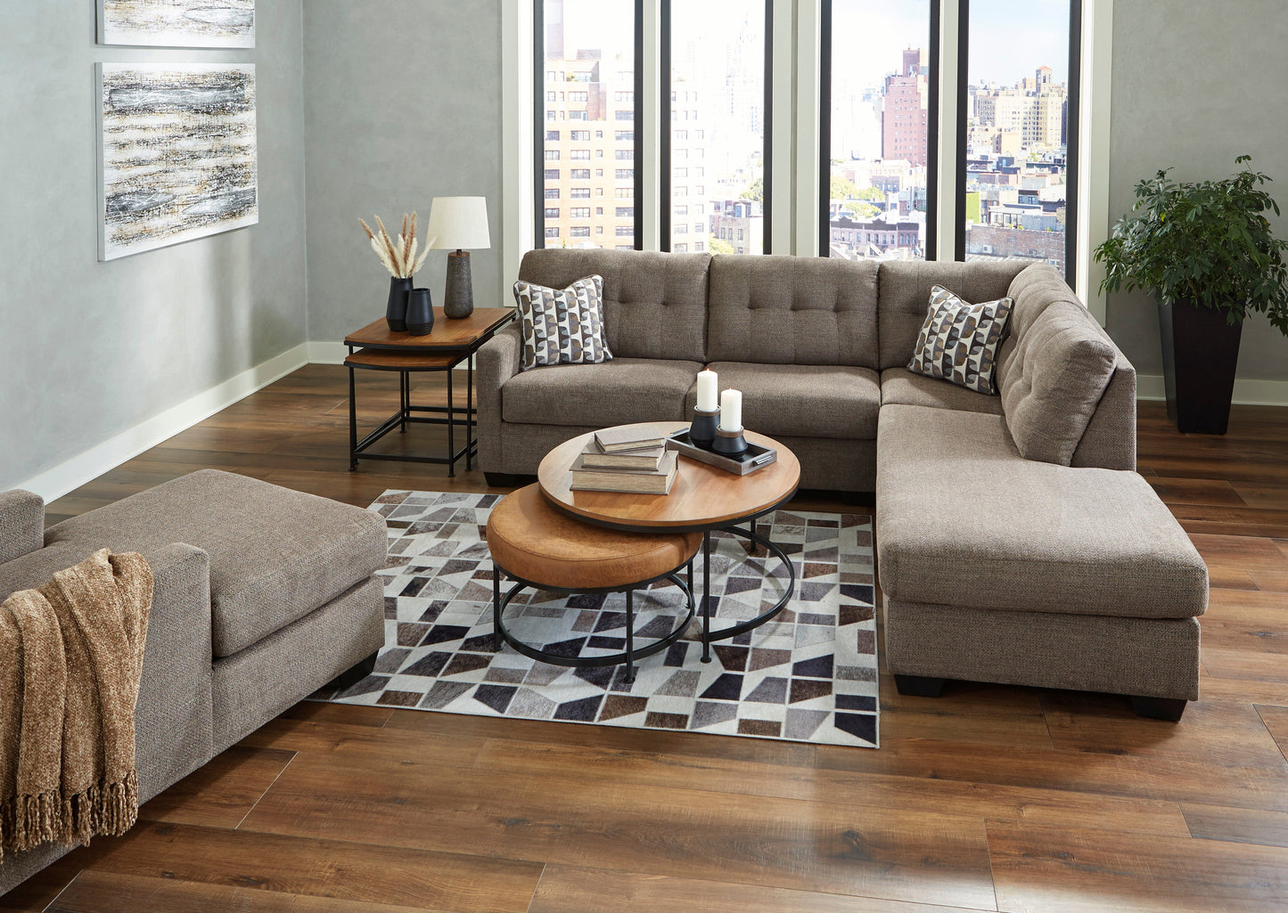 Mahoney Chocolate RAF Sectional - SET | 3100517 | 3100566 - Luna Furniture - Dallas Store