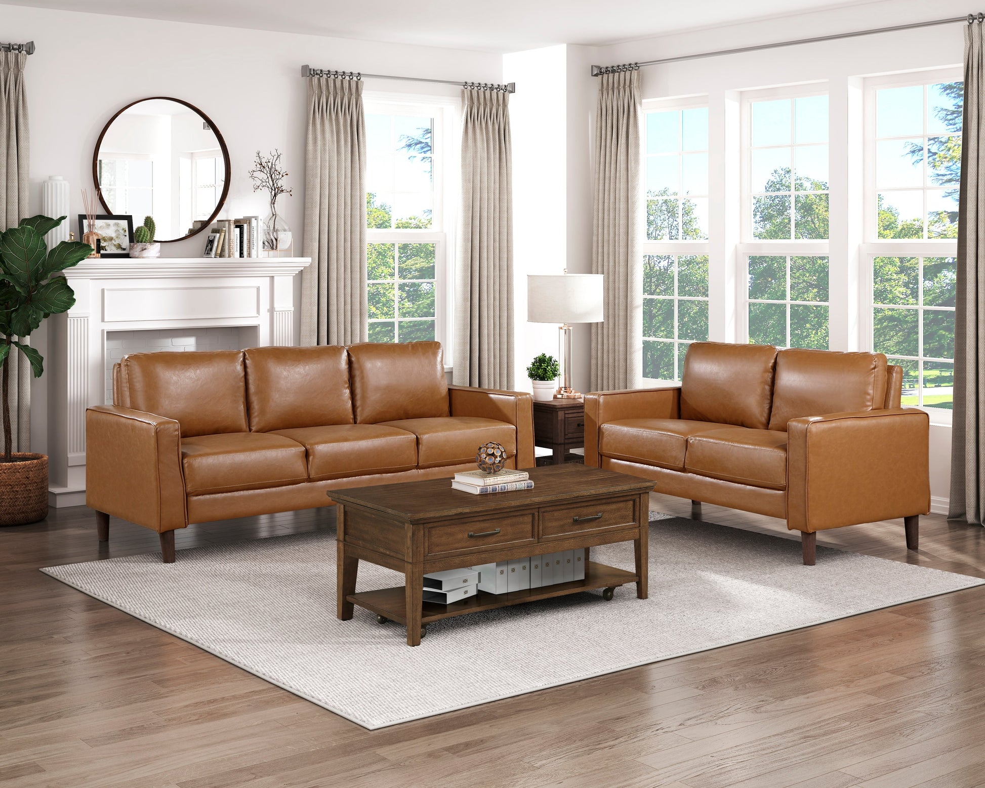 Malcolm Brown Faux Leather Loveseat - 9203BRW-2 - Luna Furniture - Dallas Store