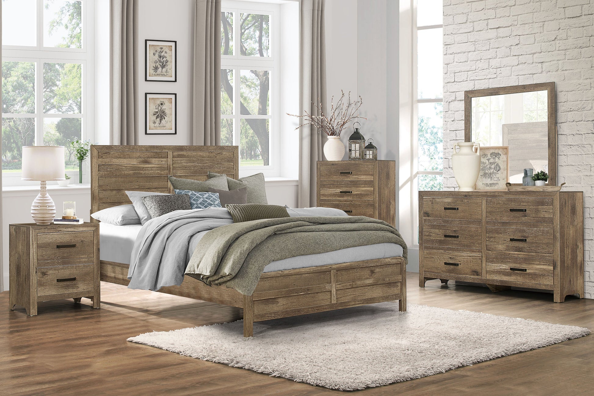 Mandan Weathered Pine King Panel Bed - SET | 1910K-1 | 1910K-2 | 1910-3 - Luna Furniture - Dallas Store