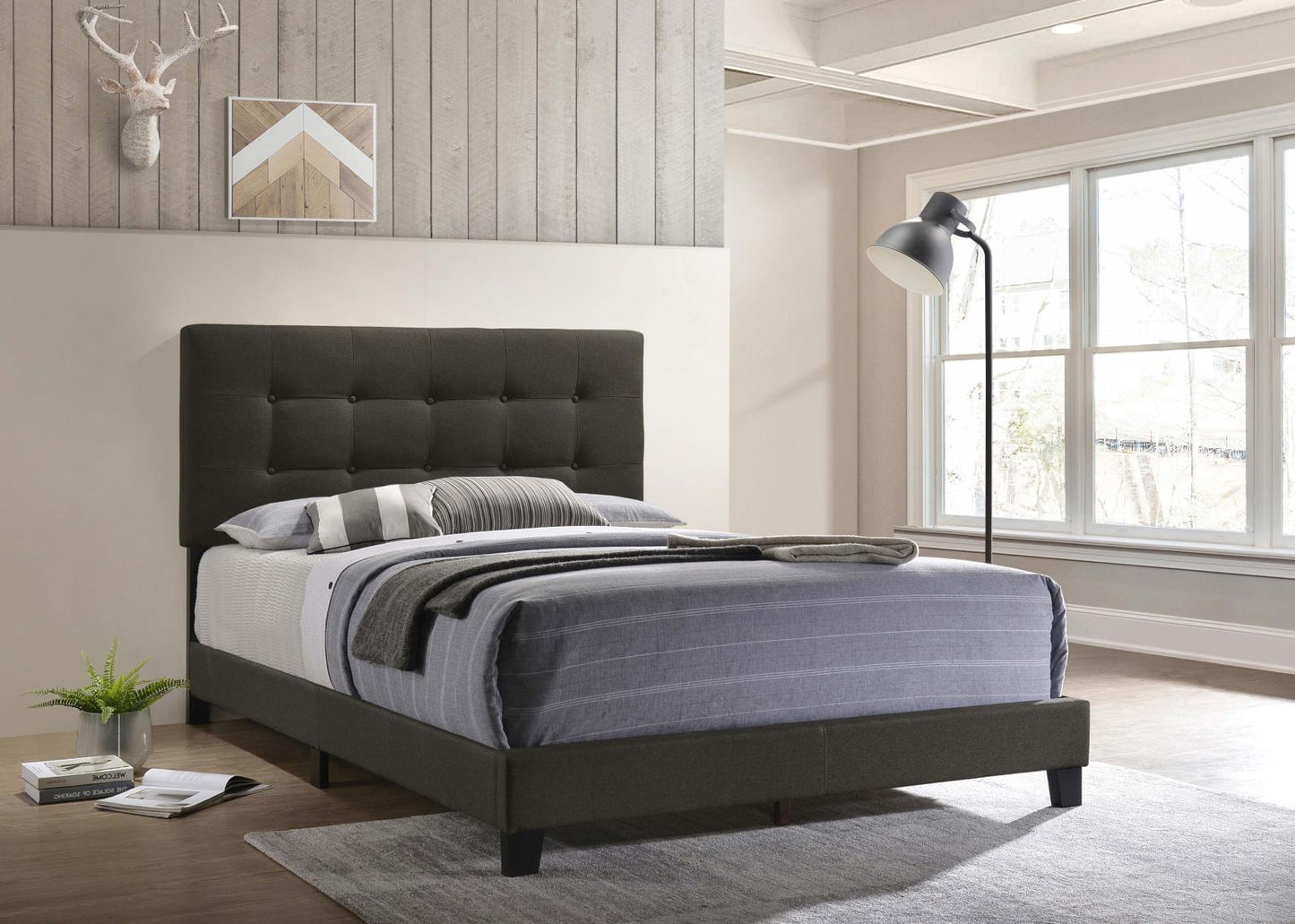 Mapes Upholstered Tufted Full Bed Charcoal - 305746F - Luna Furniture - Dallas Store