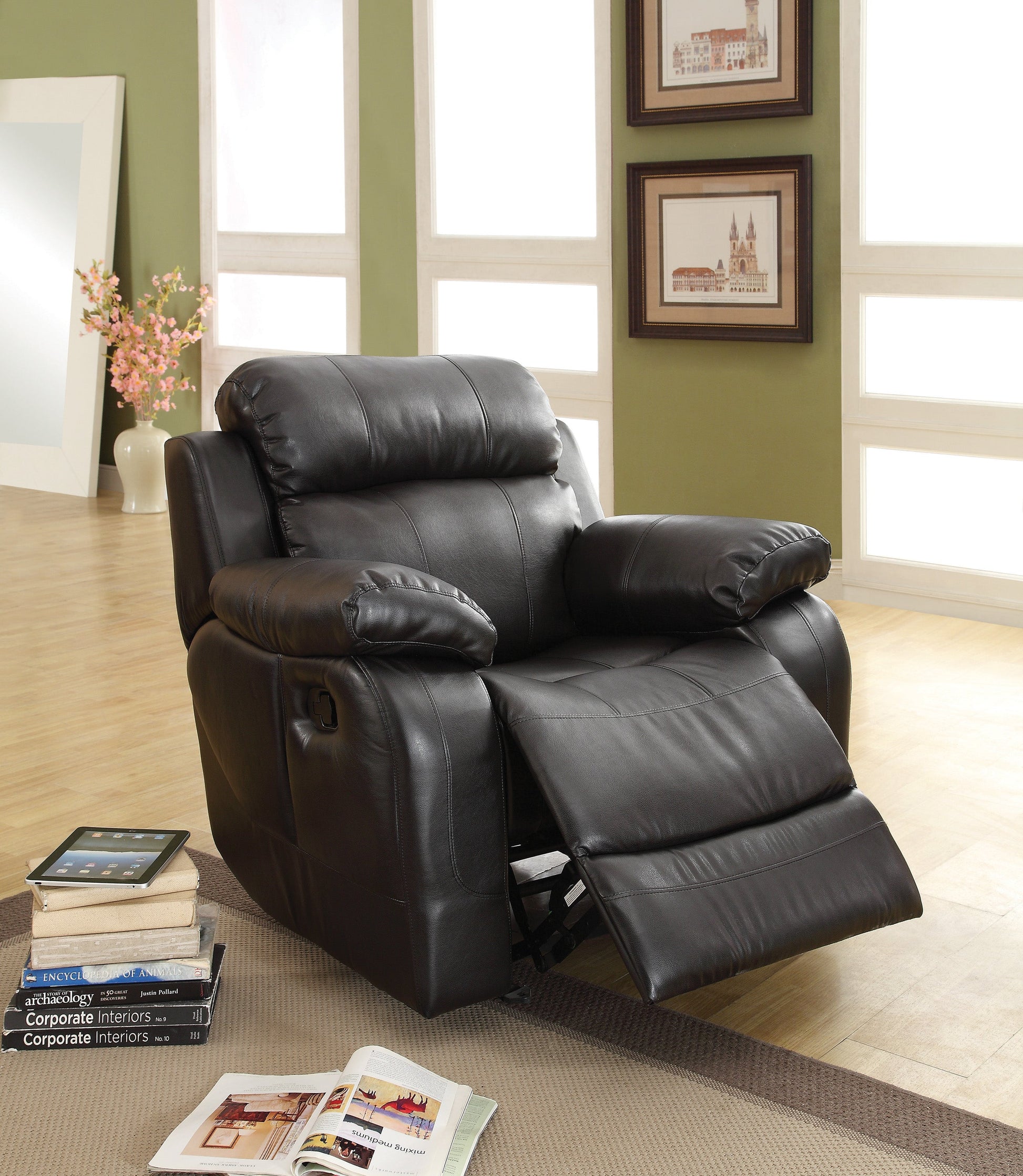 Marille Black Bonded Leather Reclining Chair - 9724BLK-1 - Luna Furniture - Dallas Store