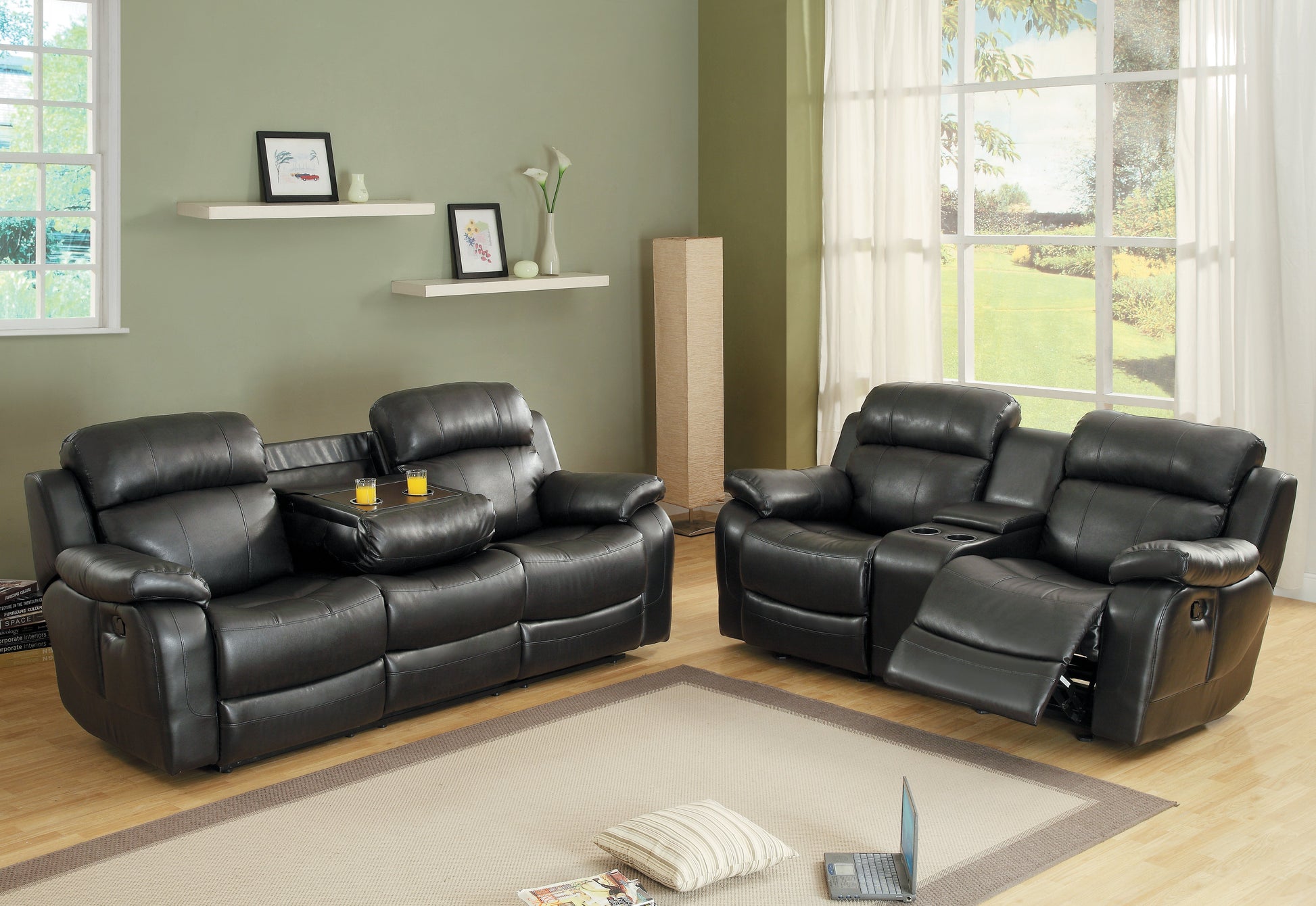 Marille Black Bonded Leather Reclining Loveseat - 9724BLK-2 - Luna Furniture - Dallas Store