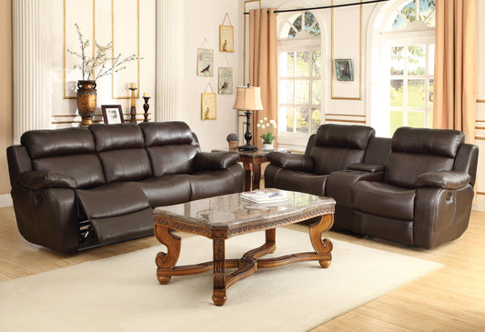 Marille Brown Bonded Leather Reclining Living Room Set - SET | 9724BRW-3 | 9724BRW-2 | 9724BRW-1 - Luna Furniture - Dallas Store