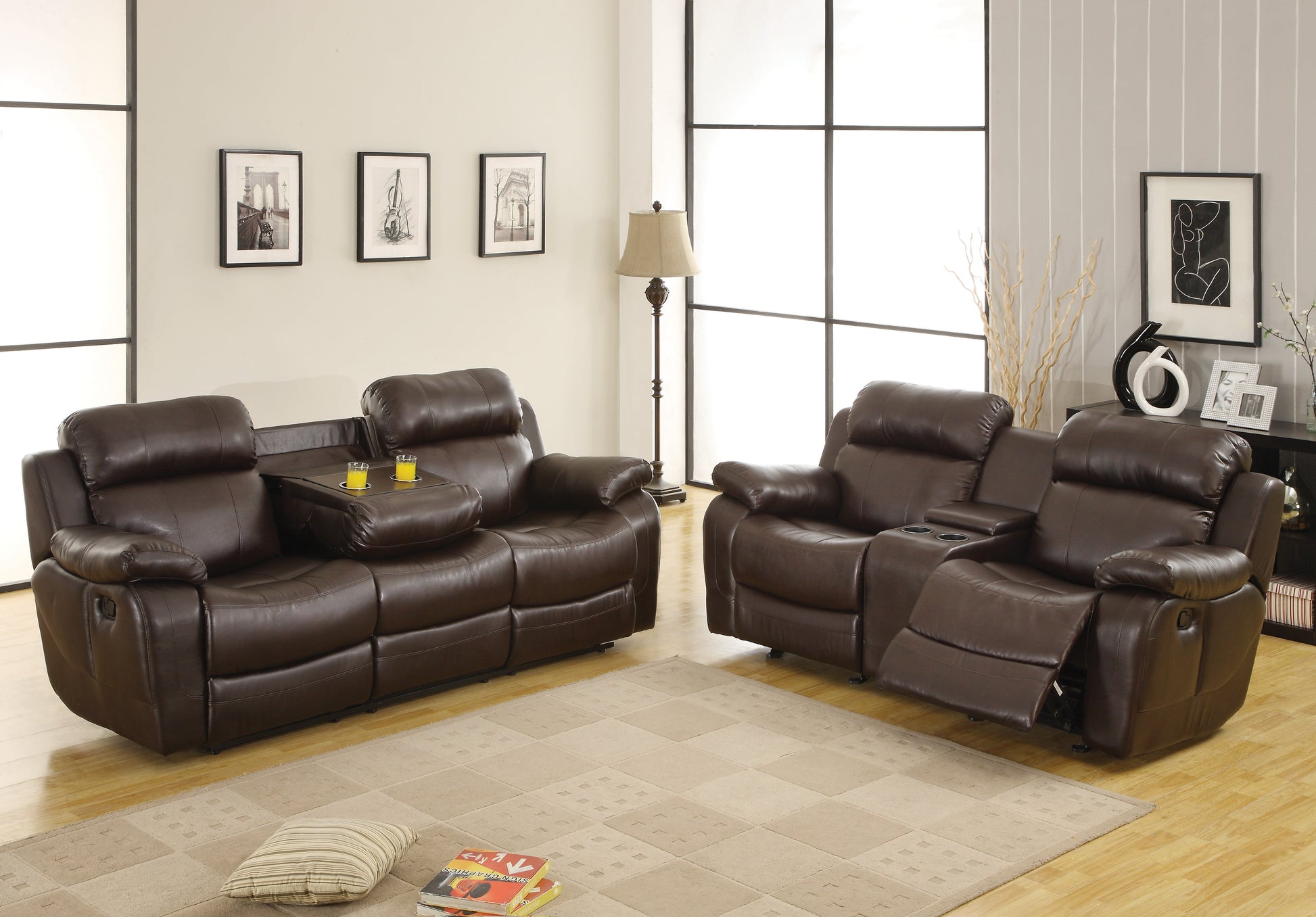 Marille Brown Bonded Leather Reclining Loveseat - 9724BRW-2 - Luna Furniture - Dallas Store