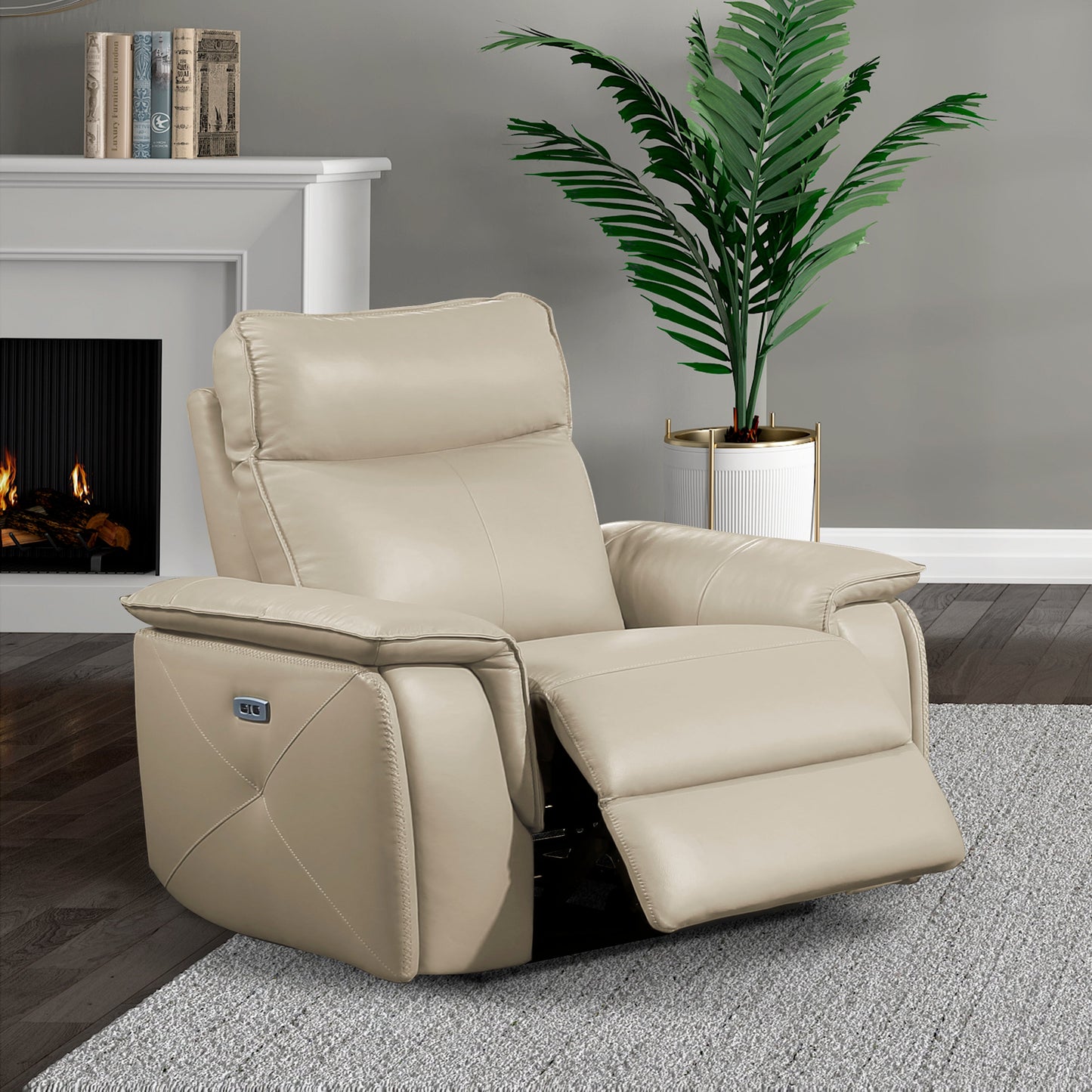 Maroni Taupe Leather Power Reclining Chair - 8259RFTP-1PWH - Luna Furniture - Dallas Store
