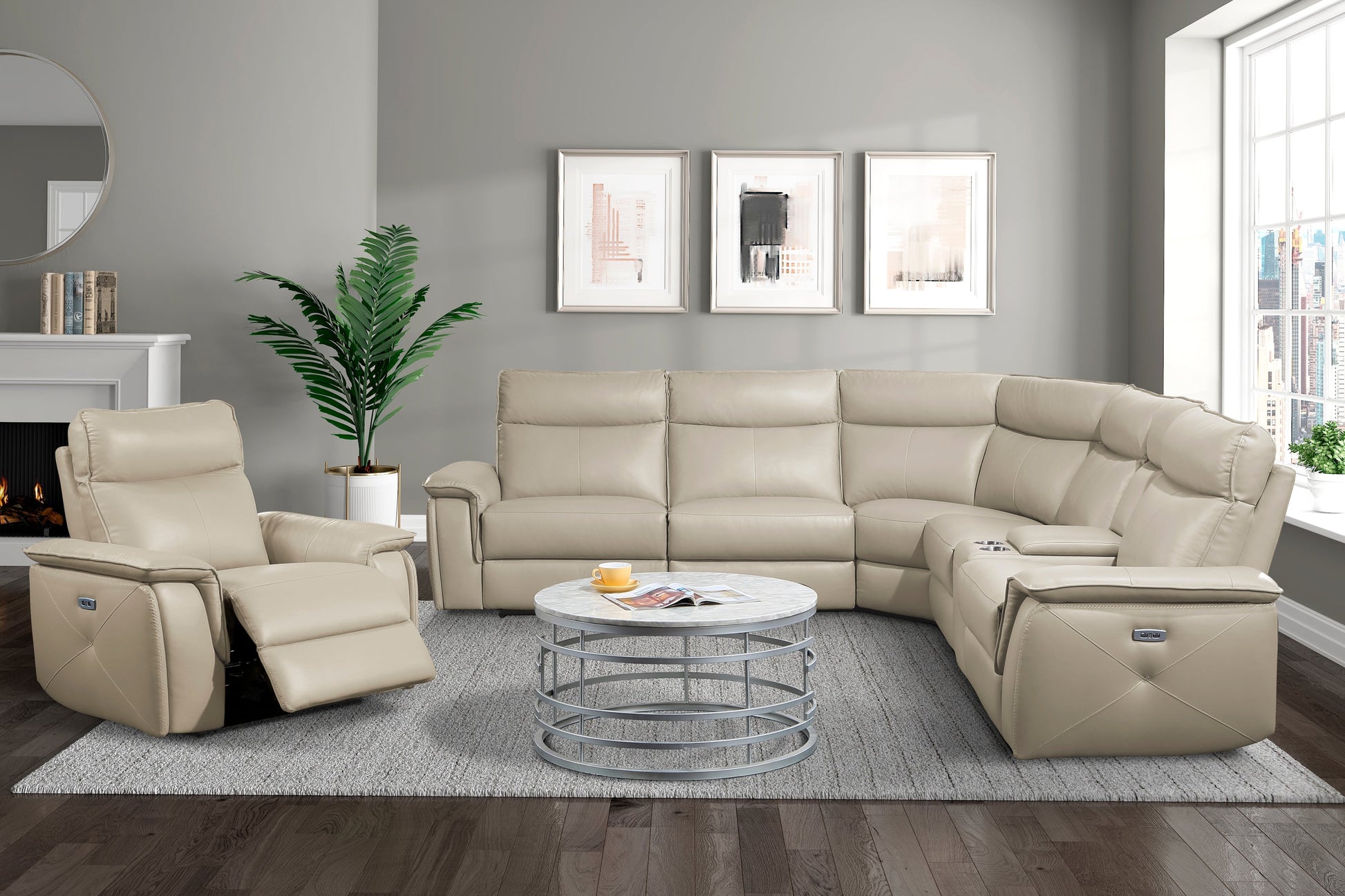 Maroni Taupe Leather Power Reclining Chair - 8259RFTP-1PWH - Luna Furniture - Dallas Store