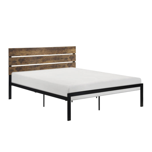Marshall Brown Metal and Wood Queen Panel Bed - 1611-1 - Luna Furniture - Dallas Store