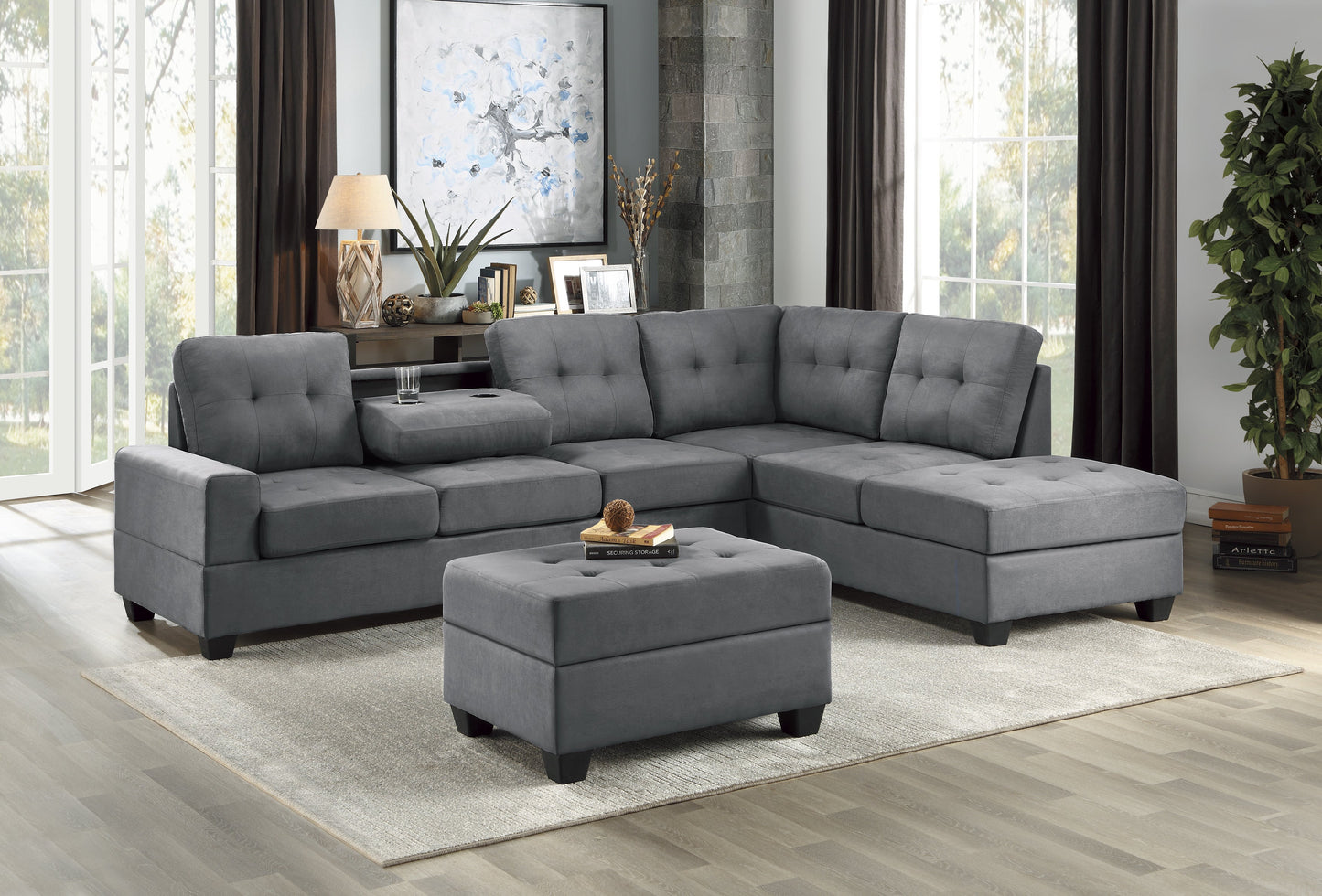 Maston Dark Gray Reversible Sectional - SET | 9507DGY-3 | 9507DGY-5 - Luna Furniture - Dallas Store