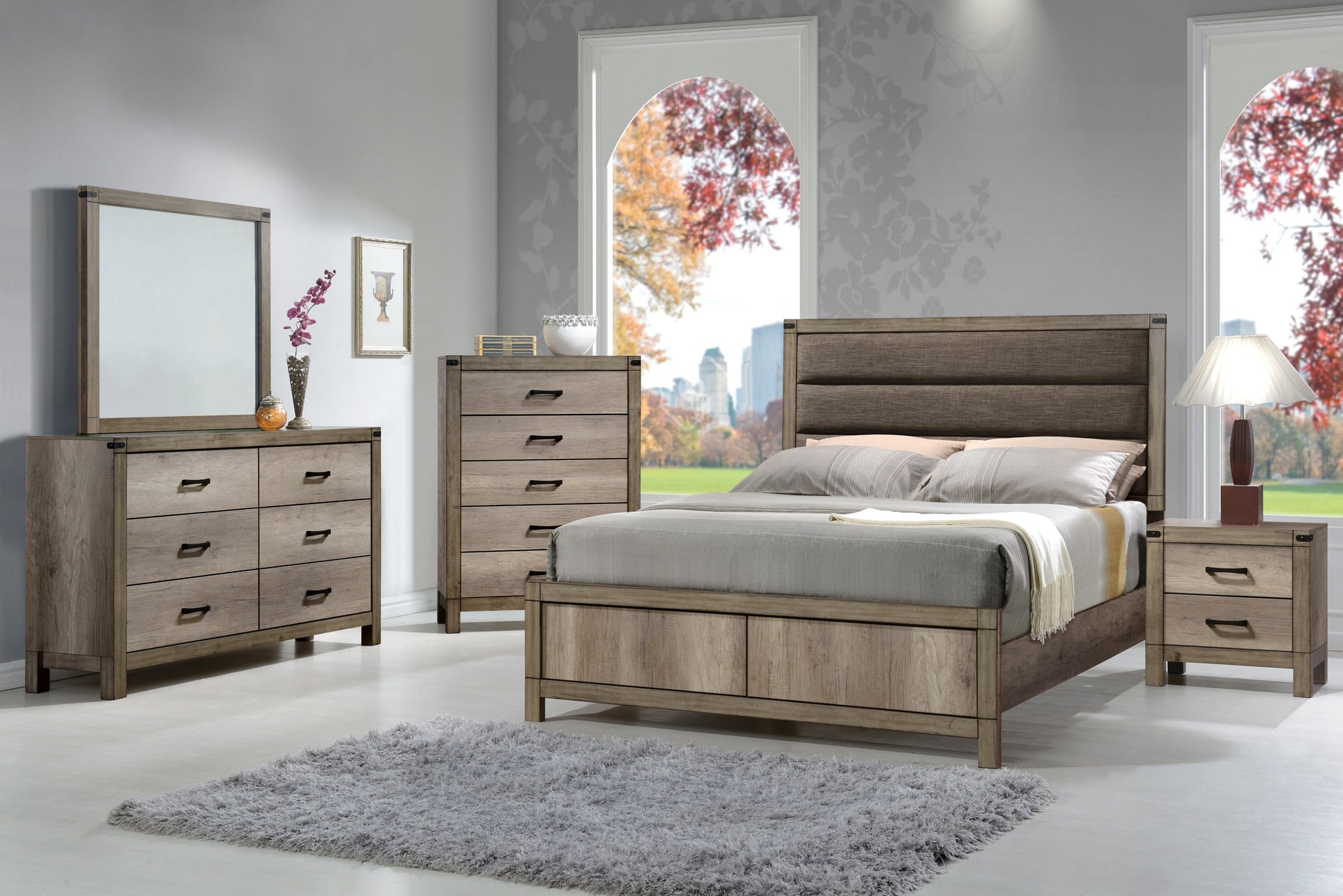 Matteo Melamine Full Upholstered Panel Bed - SET | B3200-F-HBFB | B3200-FT-RAIL - Luna Furniture - Dallas Store