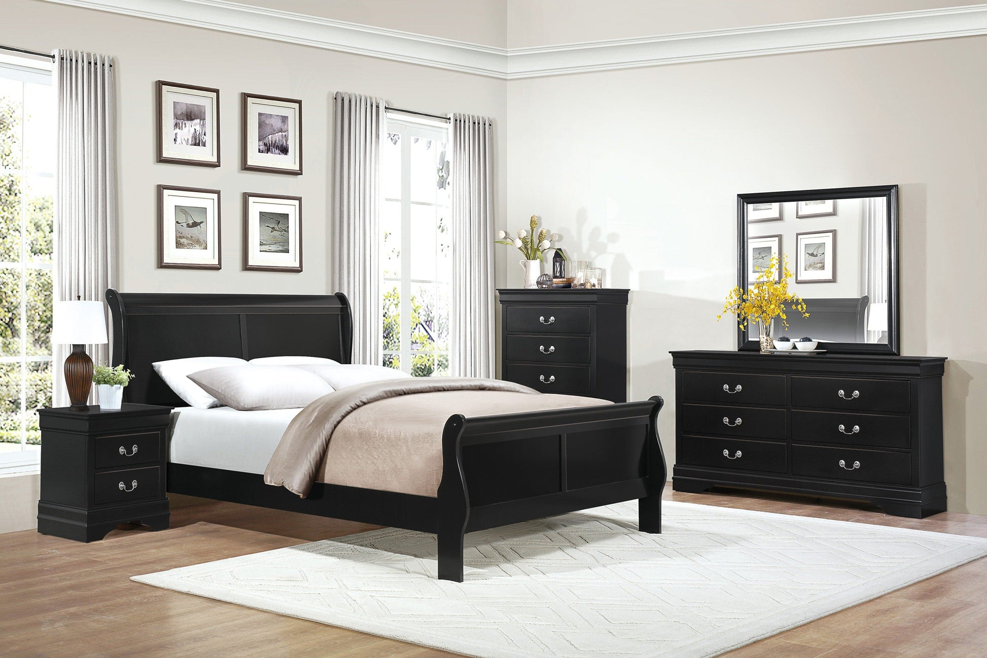 Mayville Black Sleigh Bedroom Set - SET | 2147KBK-1 | 2147KBK-3EK | 2147BK-5 | 2147BK-6 | 2147BK-4 | 2147BK-9 - Luna Furniture - Dallas Store