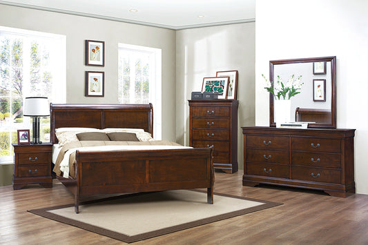 Mayville Brown Cherry Sleigh Bedroom Set - SET | 2147K-1 | 2147K-3EK | 2147-5 | 2147-6 | 2147-4 | 2147-9 - Luna Furniture - Dallas Store