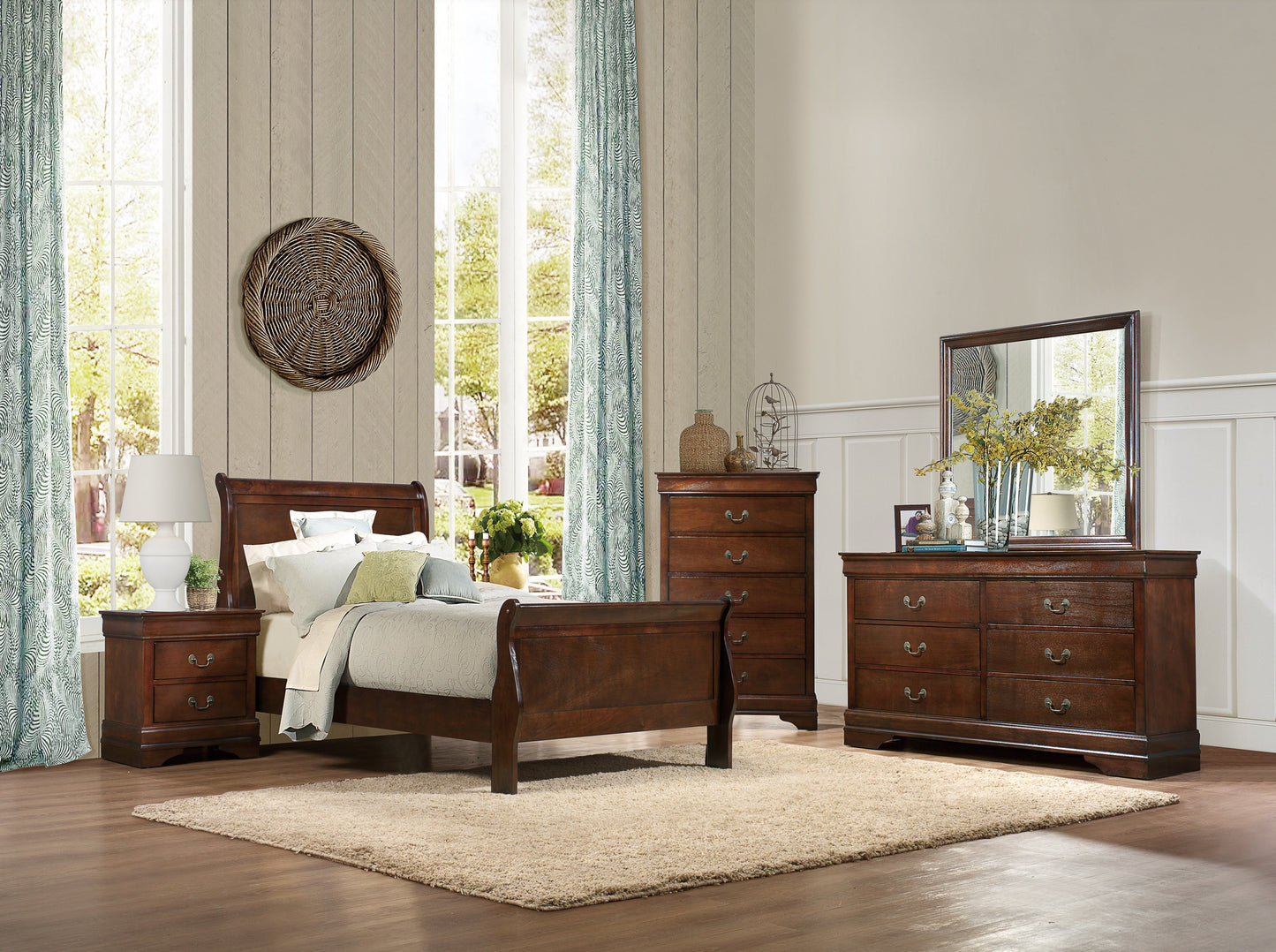 Mayville Brown Cherry Sleigh Youth Bedroom Set - SET | 2147T-1 | 2147T-3 | 2147-5 | 2147-6 | 2147-4 | 2147-9 - Luna Furniture - Dallas Store
