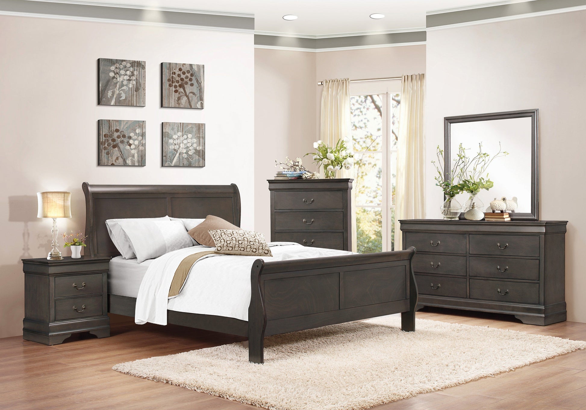 Mayville Stained Gray Full Sleigh Bed - SET | 2147FSG-1 | 2147FSG-3 - Luna Furniture - Dallas Store