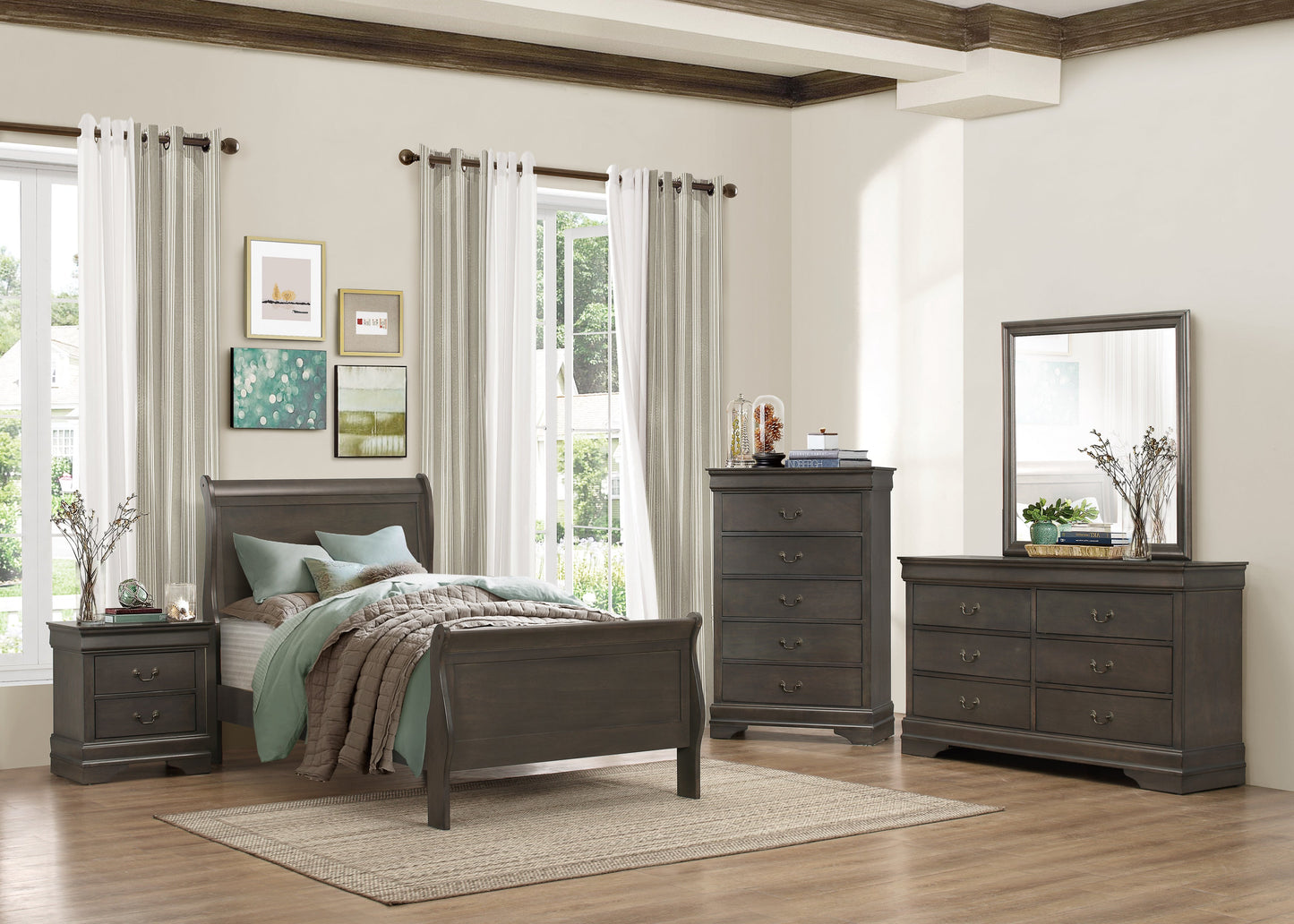 Mayville Stained Gray Sleigh Youth Bedroom Set - SET | 2147TSG-1 | 2147TSG-3 | 2147SG-5 | 2147SG-6 - Luna Furniture - Dallas Store