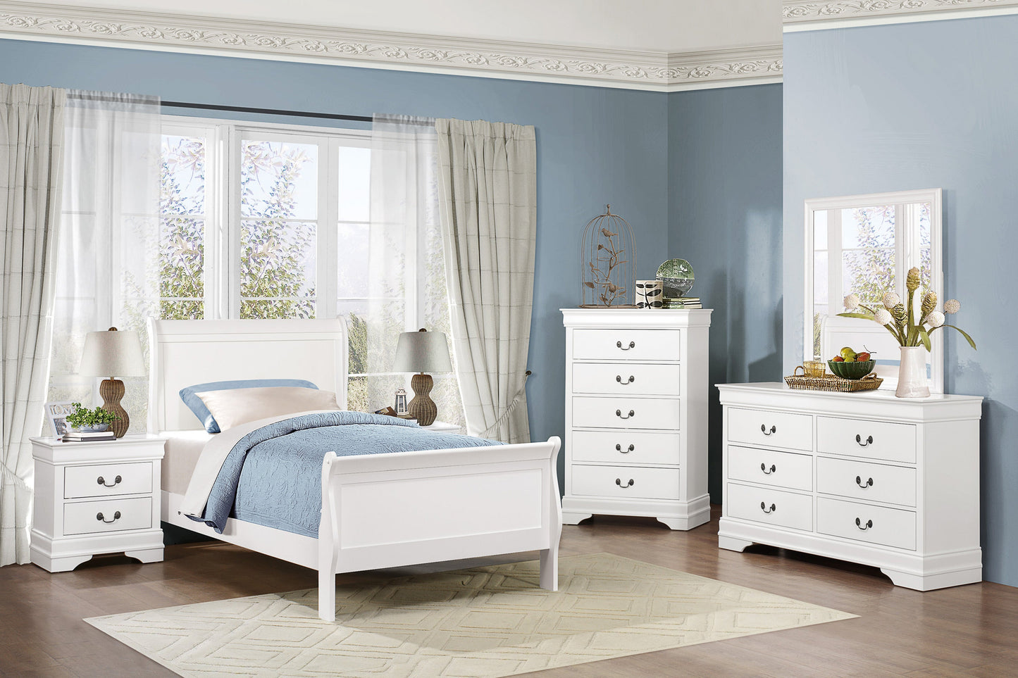 Mayville White Sleigh Youth Bedroom Set - SET | 2147TW-1 | 2147TW-3 | 2147W-4 | 2147W-9 - Luna Furniture - Dallas Store