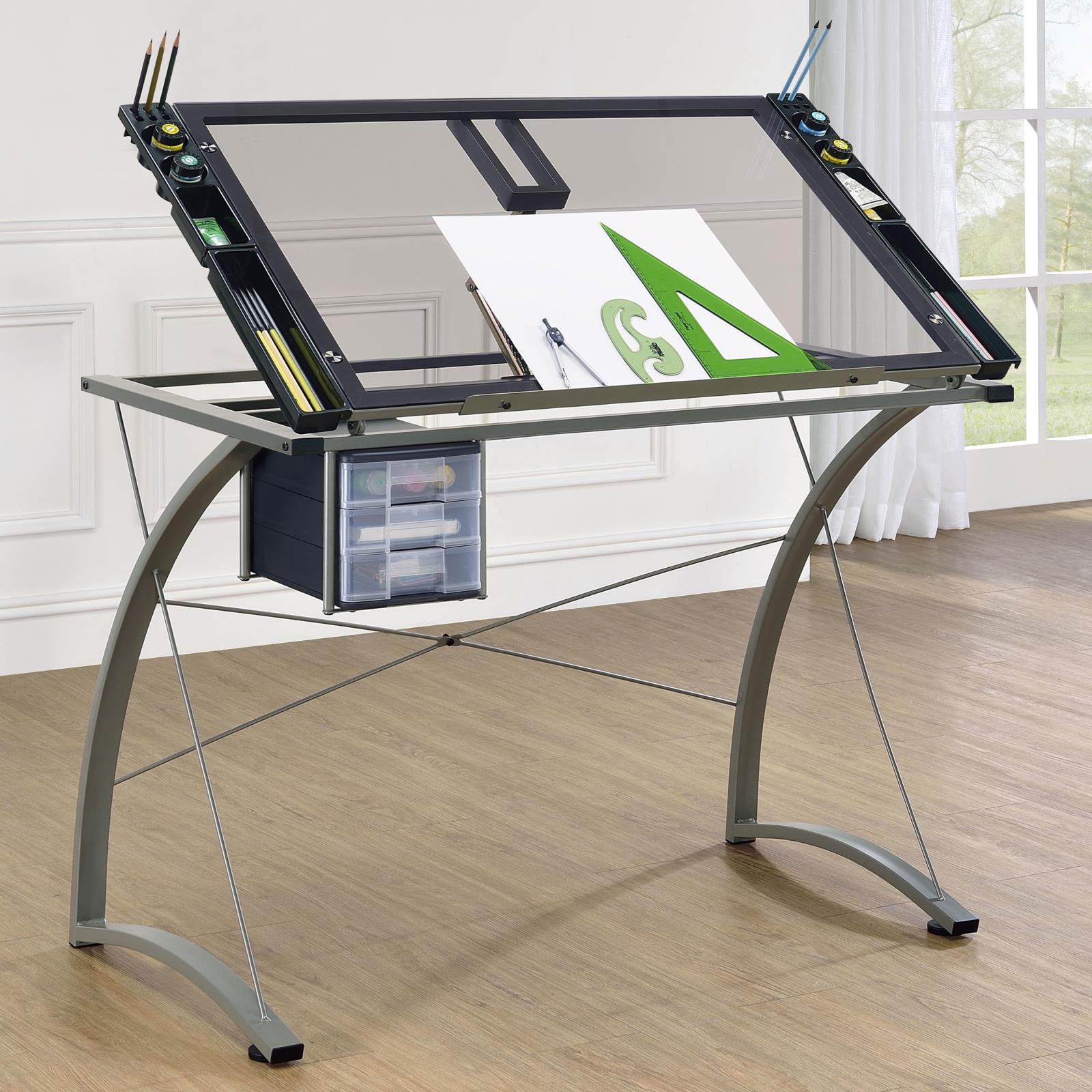 Melo Champagne 3-Drawer Drafting Desk - 800986 - Luna Furniture - Dallas Store