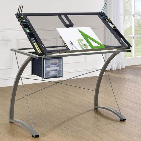 Melo Champagne 3-Drawer Drafting Desk - 800986 - Luna Furniture - Dallas Store