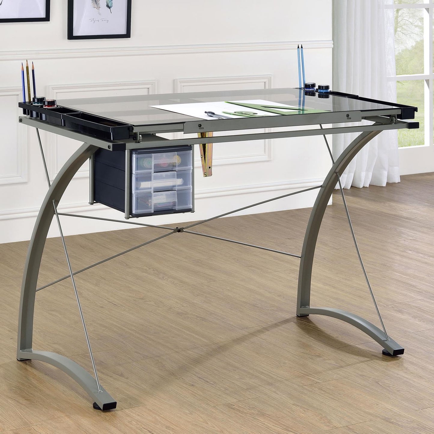 Melo Champagne 3-Drawer Drafting Desk - 800986 - Luna Furniture - Dallas Store